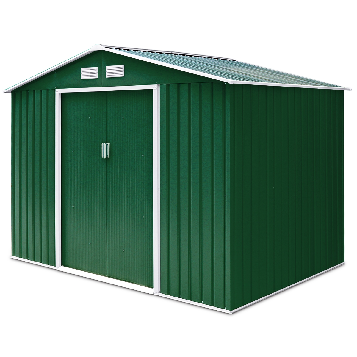 Costway 213x127x185cm Caja de cobertizo de jardín para herramientas en chapa de acero Verde Oscuro / Gris Oscuro / Gris Claro