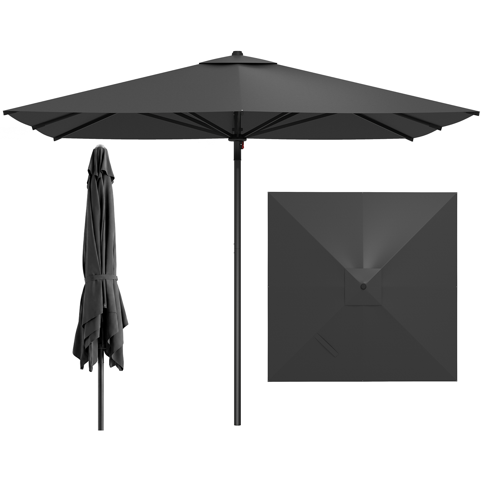 Costway 3x3m Sombrilla de Jardín con Botón de Apertura 8 Varillas Ventilación Superior Correa de Fijación para Patio Piscina Gris