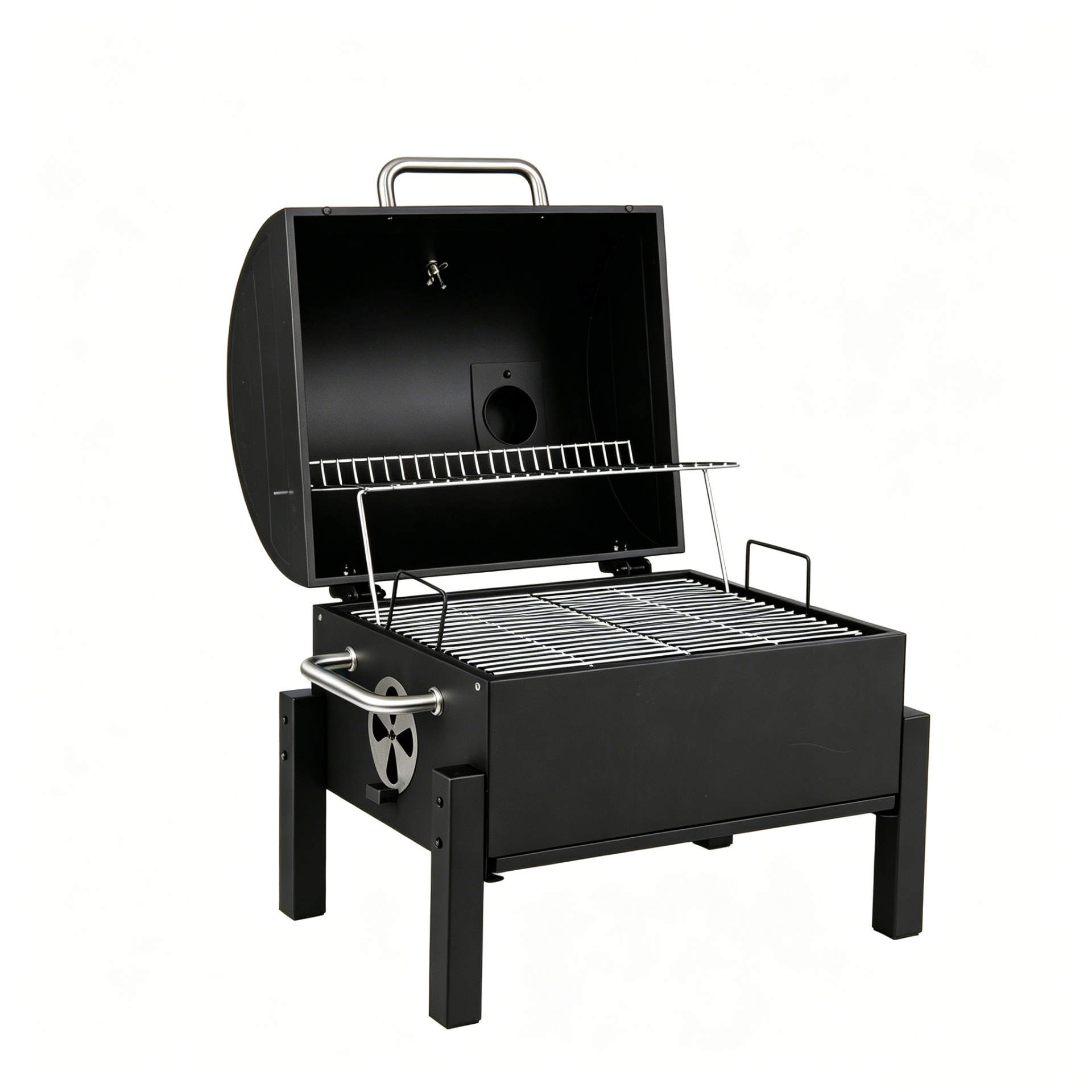 Costway Barbacoa Cerrada de Carbón Portátil con Termómetro y Parrilla Regulable para Camping y Terraza 62 x 50 x 58,5 cm Negro