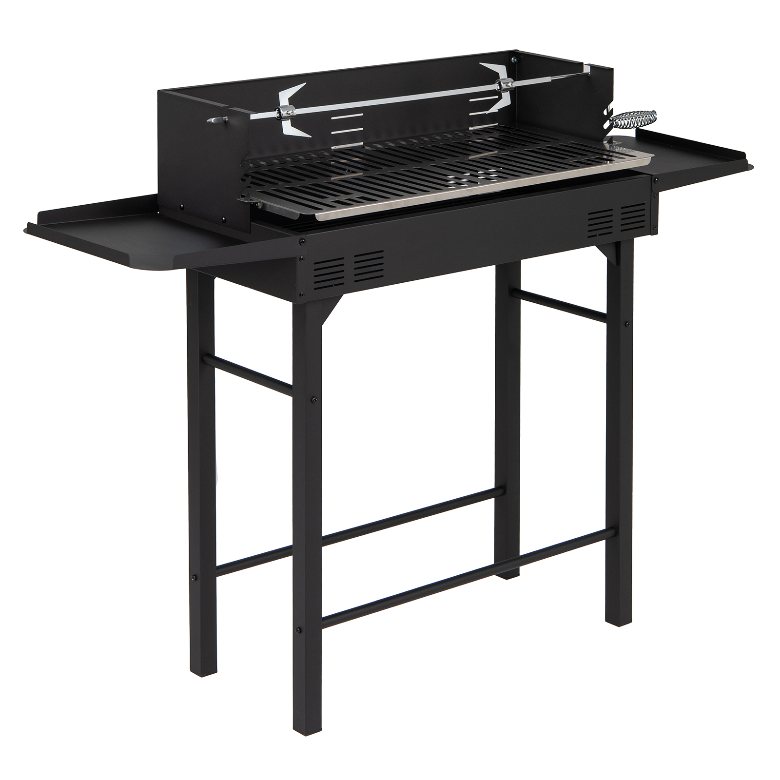 Costway Barbacoa de Carbón de Acero con Parrilla Regulable y Bandejas Laterales para Jardín y Terraza 120 x 32,5 x 90 cm Negro