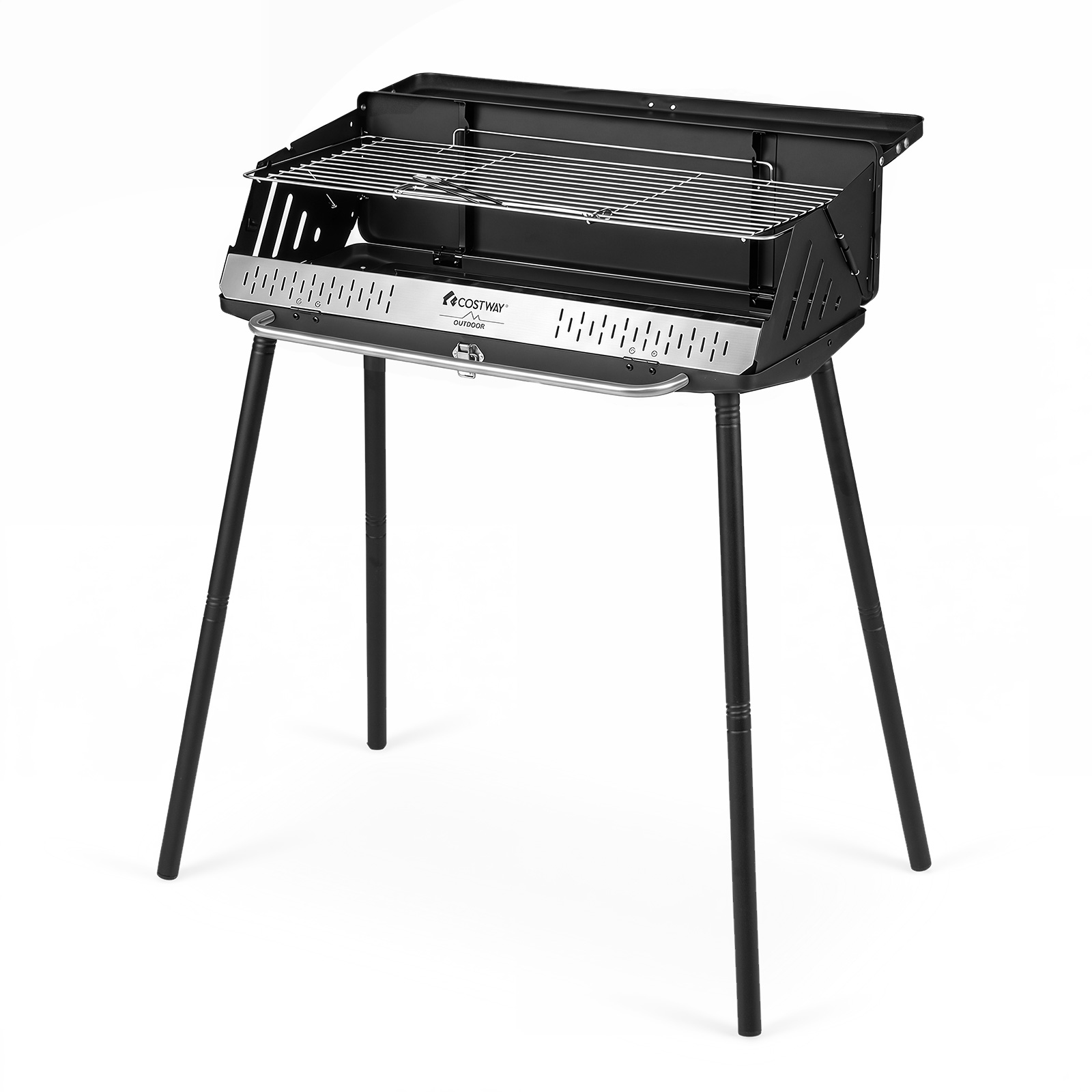 Costway Barbacoa de Carbón Plegable Portátil con Rejilla Regulable Patas Desmontables Bolsa Transporte para Jardín Picnic 81 x 48 x 84 cm
