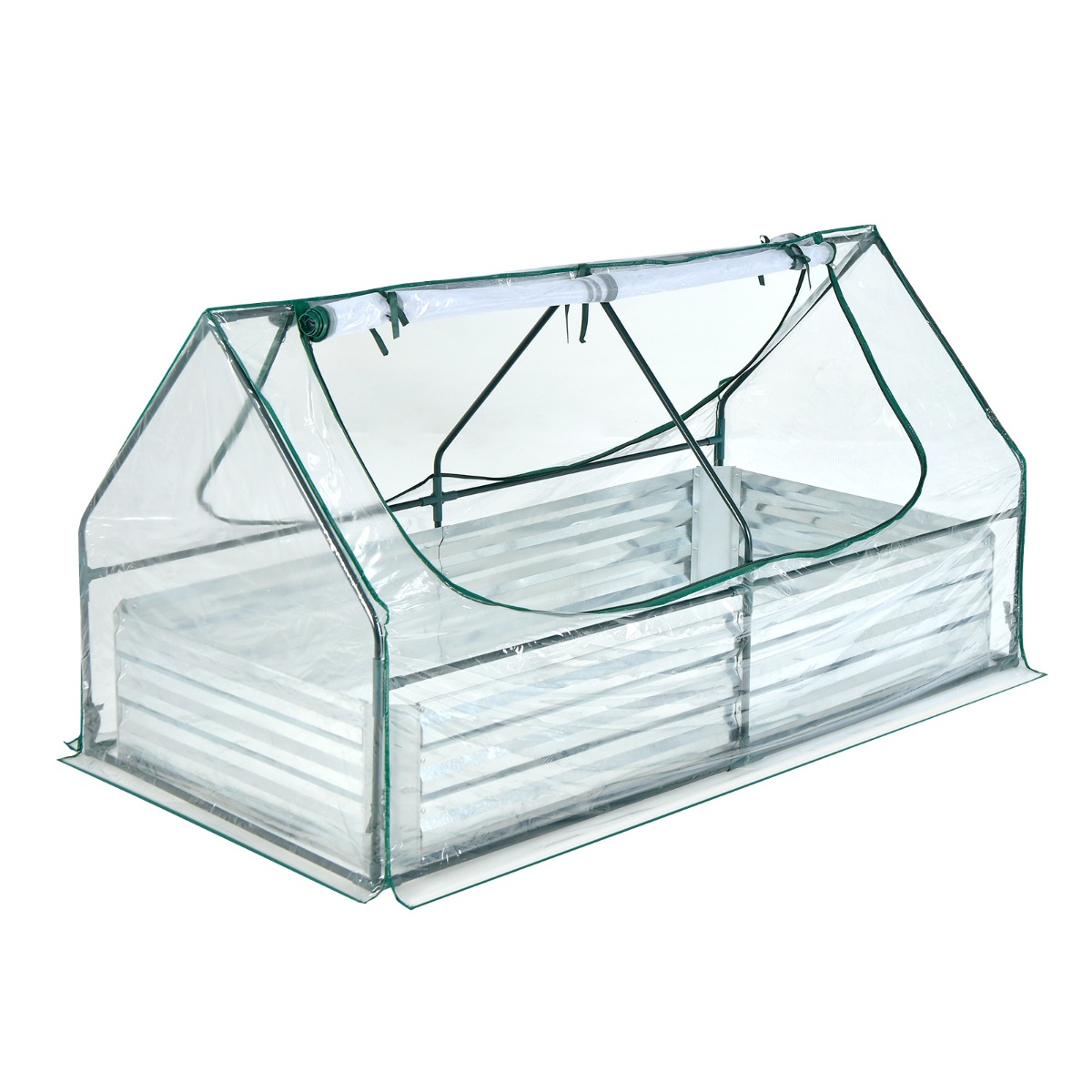 Costway Cama de Jardín Elevada de 2 Niveles con Cubierta Invernadero y Ventanas Enrollables Jardinera sin Fondo Fácil Riego 180 x 90 x 91 cm