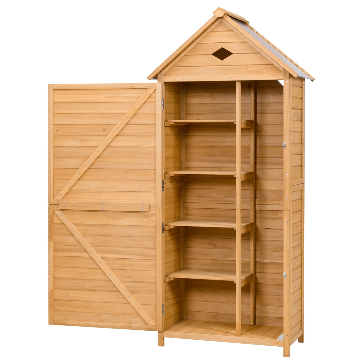Costway Caseta de Herramientas Cobertizo de Jardín Armario de Madera Compartimiento de Almacenaje 70x35,5x176 cm
