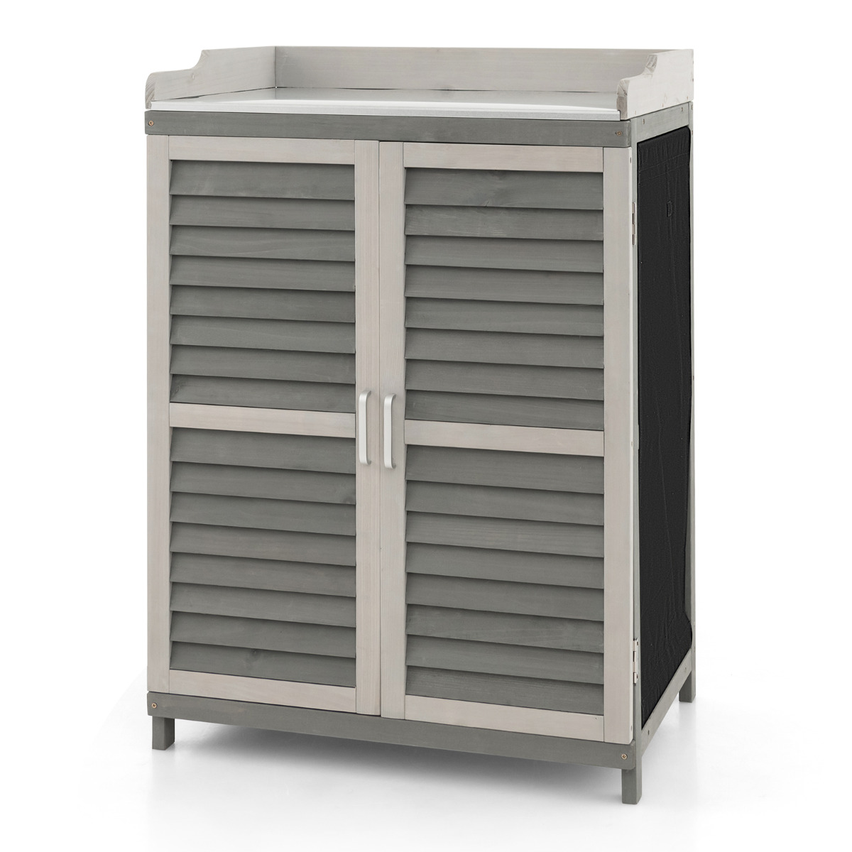 Costway Caseta de Jardín de Madera Gabinete de Almacenamiento Exterior 2 Estantes Puerta Caseta de Herramientas Impermeable 67 x 47 x 100 cm Gris
