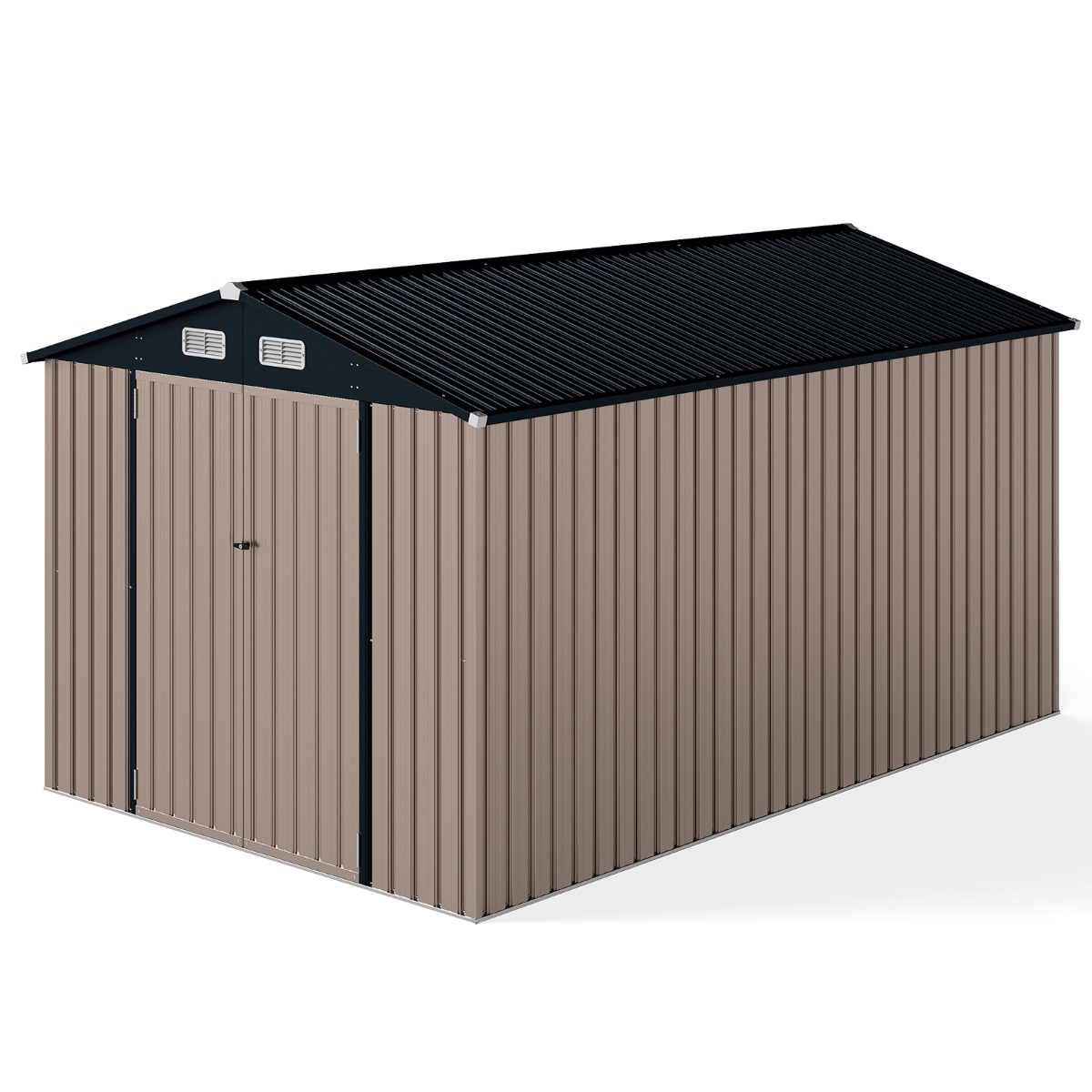 Costway Caseta Grande para Herramientas con Techo Inclinado Puertas con Cerradura y Llaves 350 x 223 x 197 cm Gris