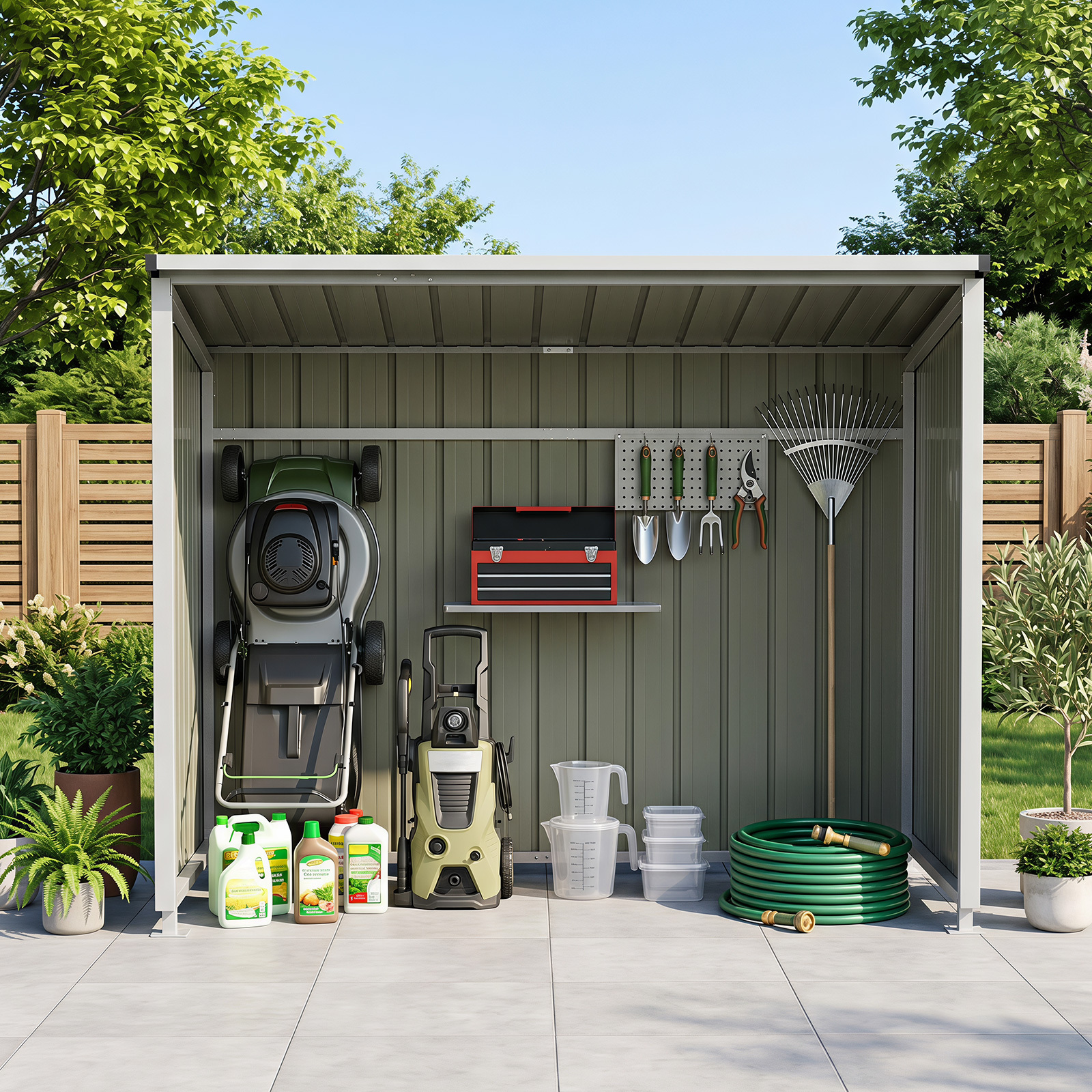 Costway Caseta Metálica de Chapa Galvanizada con Instalación Sencilla para Almacenamiento Exterior y Ganadería 204 x 120 x 159 cm Gris