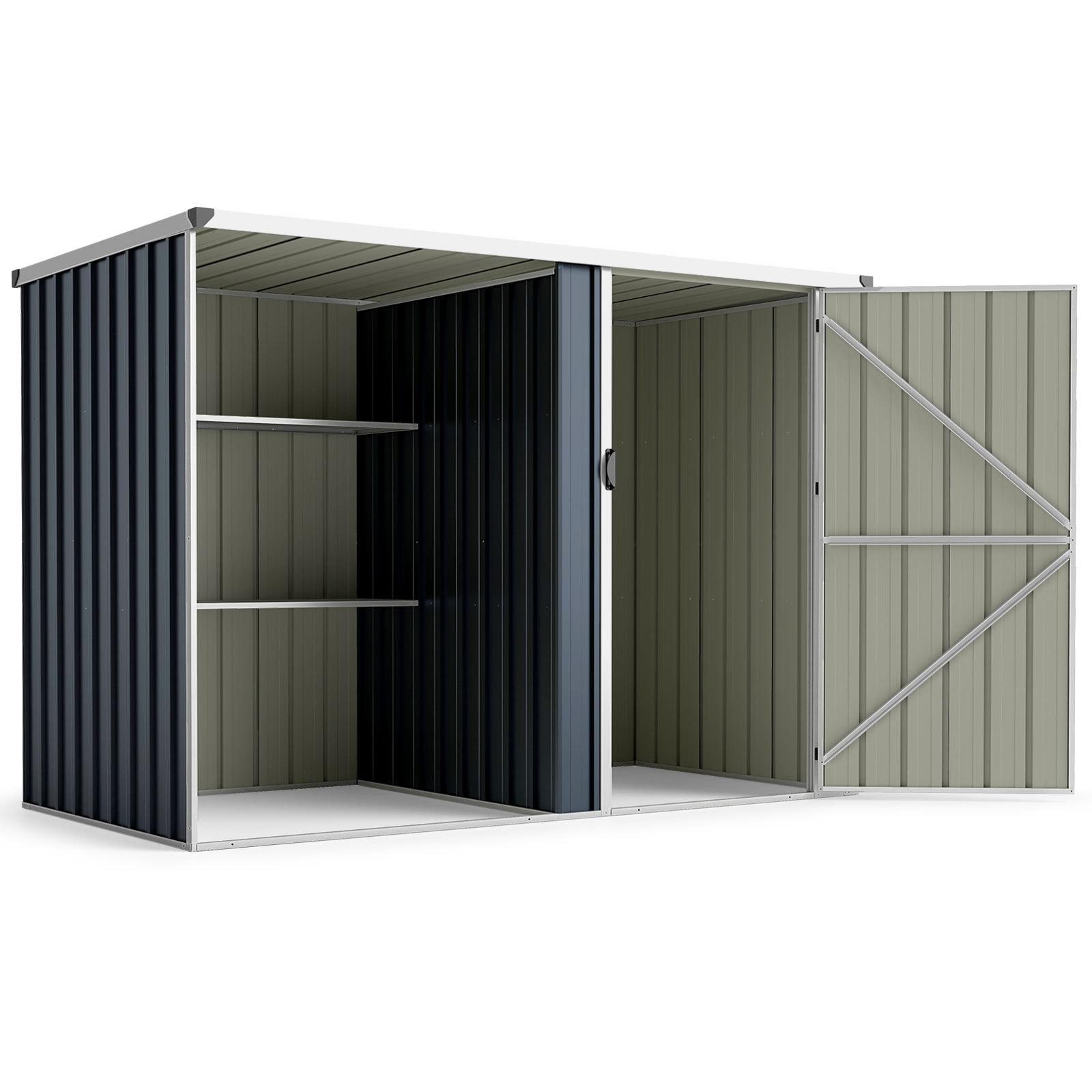Costway Caseta Metálica Exterior para Herramientas con Cerradura y Estantes Gran Capacidad Total de 4,08 ㎡ para Almacenaje Montaje Sencillo Gris+Plateado