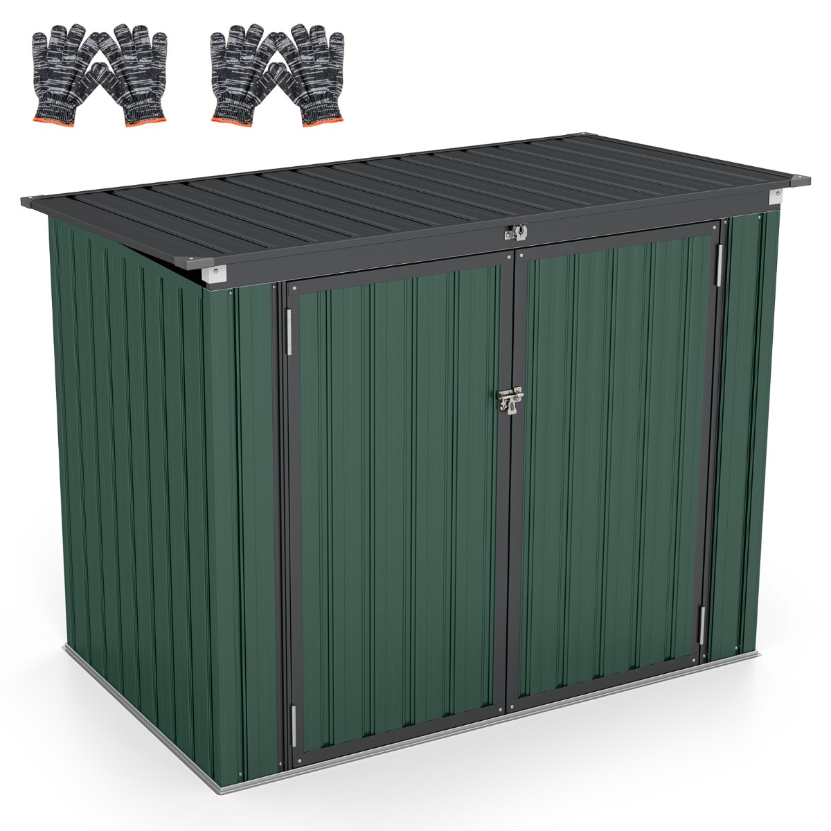 Costway Cobertizo de Almacenamiento con Cerradura con Aberturas Dobles 2 Puertas Marco de Metal Galvanizado para Patio 172 x 95,5 x 130 cm Verde