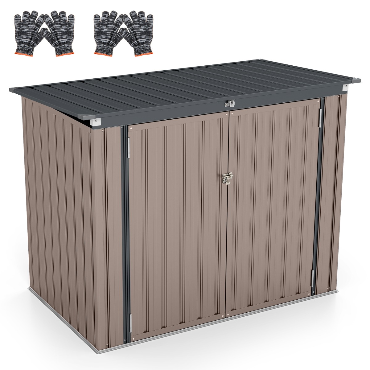 Costway Cobertizo de Almacenamiento con Cerradura y Aberturas Dobles 2 Puertas Marco de Metal Galvanizado para Patio 172 x 95,5 x 130 cm Gris Claro