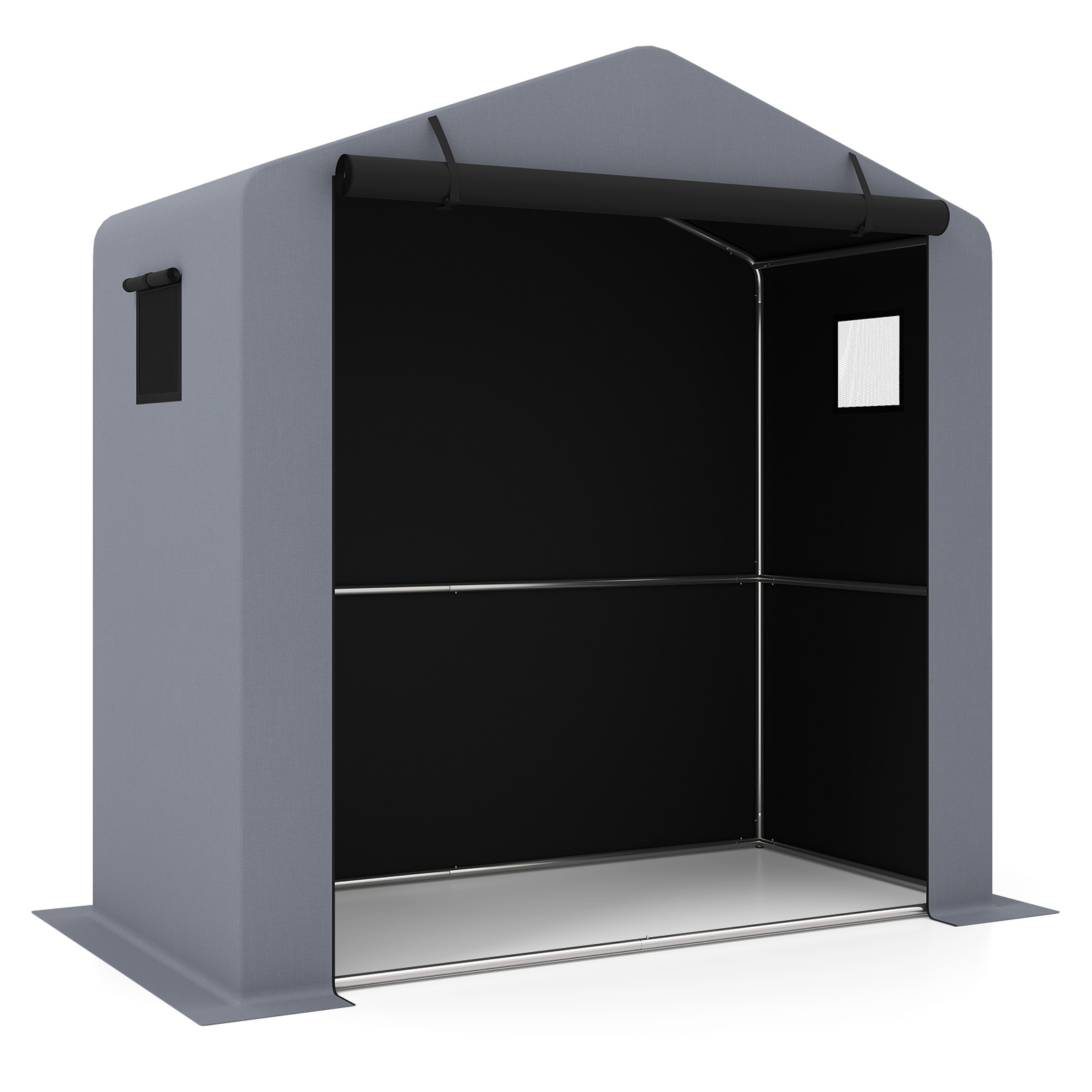 Costway Cobertizo de Almacenamiento Exterior con Ventanas y Puerta Cremallera para Herramientas Bastidor Metálico 190 x 95 x 194 cm Plateado