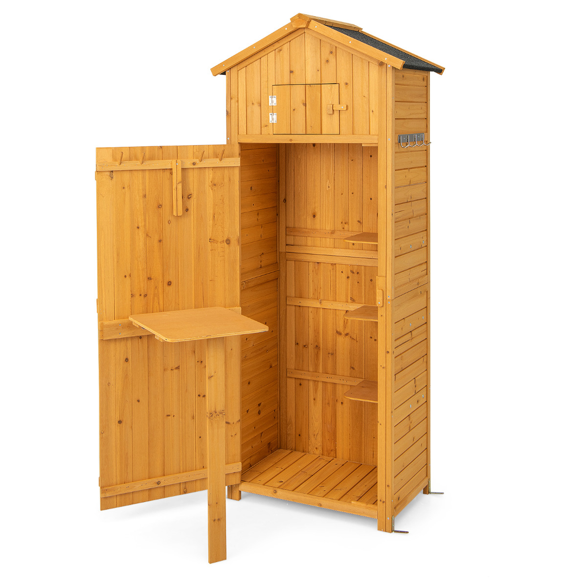 Costway Cobertizo Jardín Armario de Almacenaje Exterior Puerta con Cerradura Mesa Plegable Ganchos Organizador de Herramientas 75 x 50 x 180,5 cm