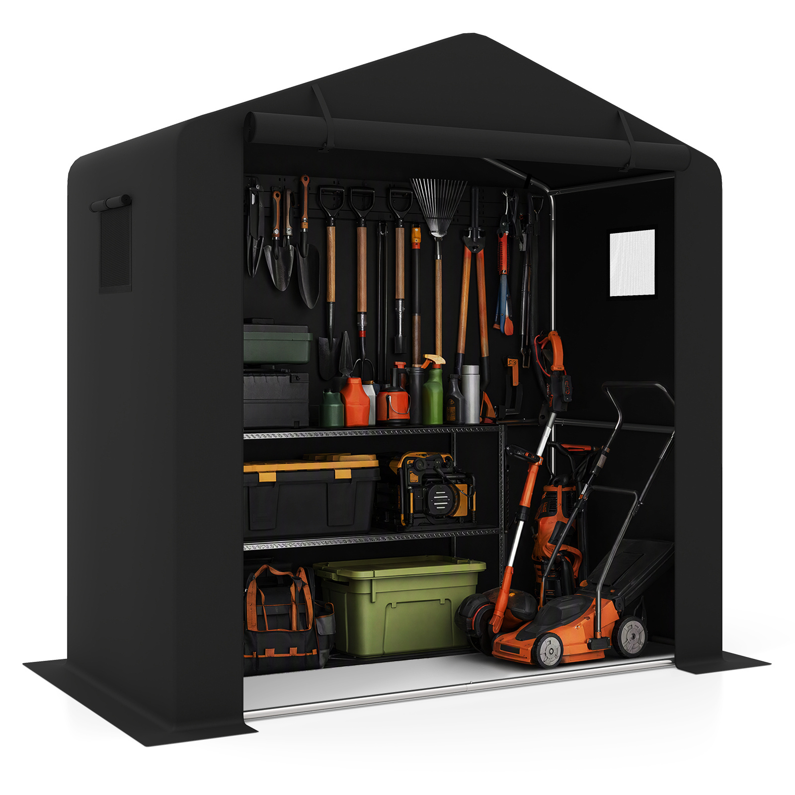 Costway Cobertizo Resistente para Jardín y Patio con Puerta Cremallera y Ventanas Almacén de Herramientas Exterior 190 x 95 x 194 cm Negro
