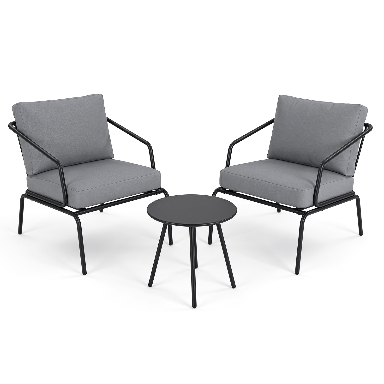 Costway Conjunto de 3 Piezas de Jardín con 2 Sillas Mesa de Vidrio Templado Cojines y Almohadas para Patio Balcón Terraza Piscina Gris