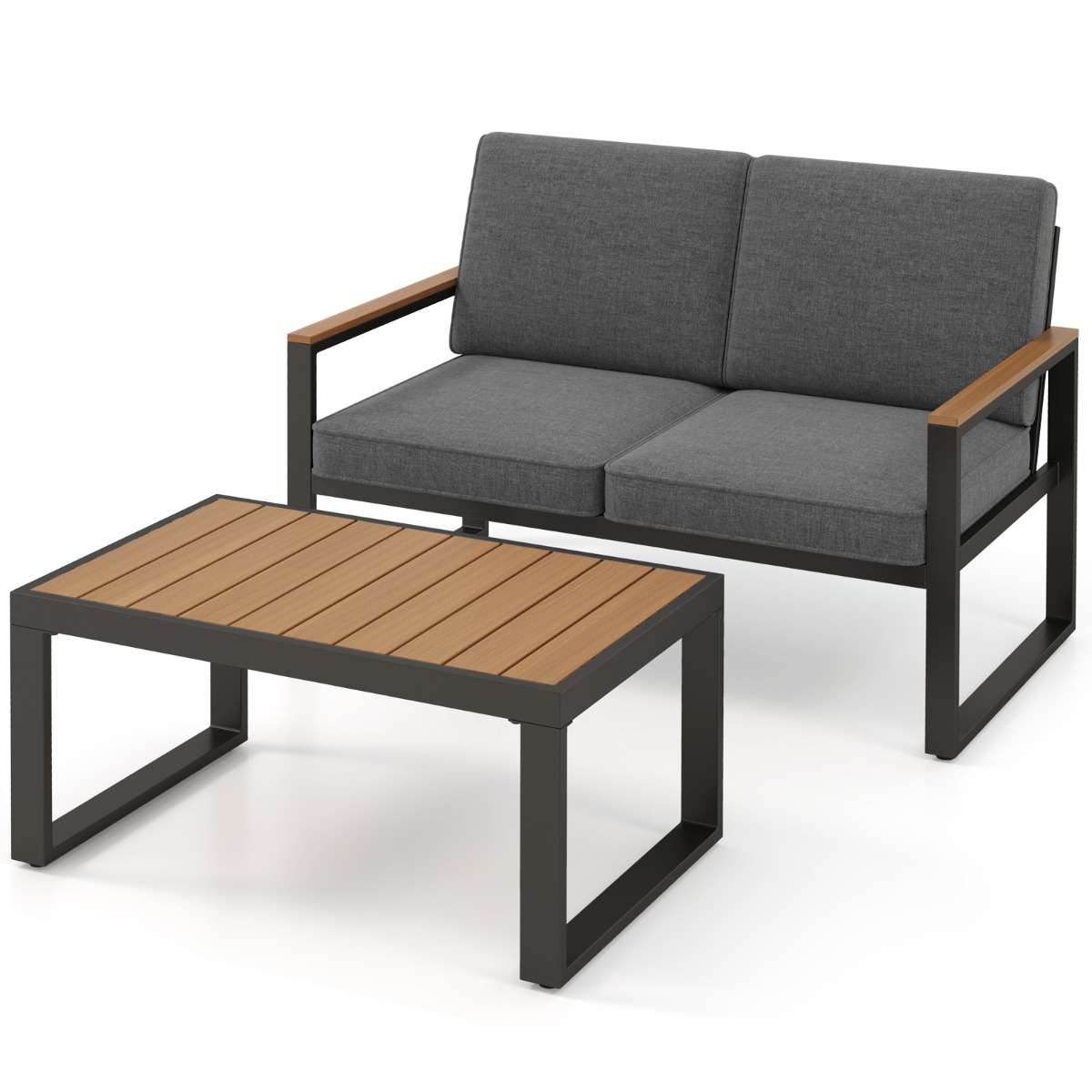 Costway Conjunto de Muebles de Aluminio para Exterior Sofá Seccional Acolchado Gris con Mesa de Café