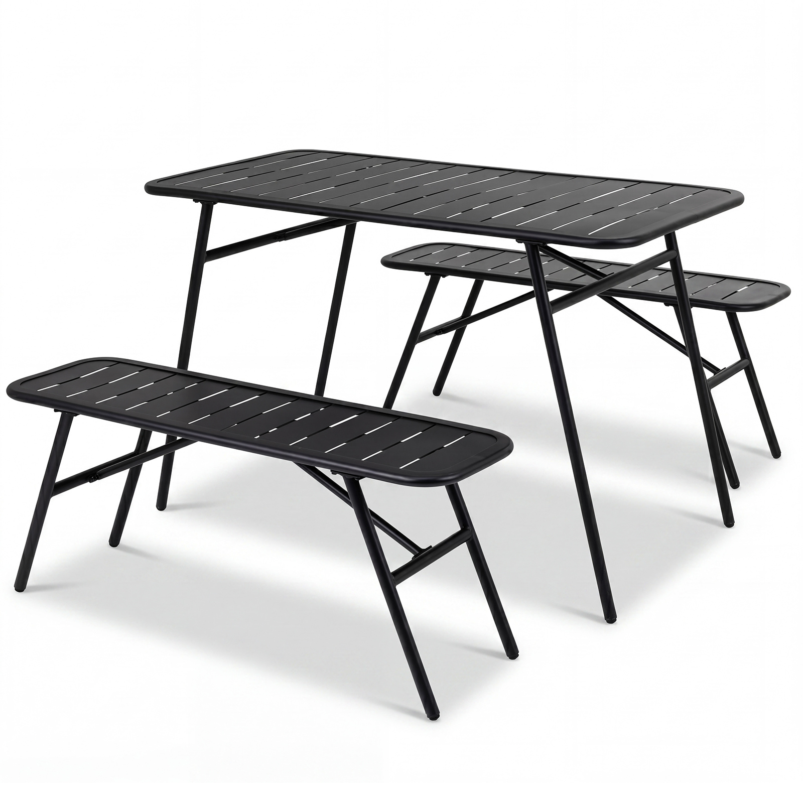 Costway Conjunto de Picnic Metálico 3 Piezas Mesa y 2 Bancos Plegables para Exterior Jardín Patio Negro