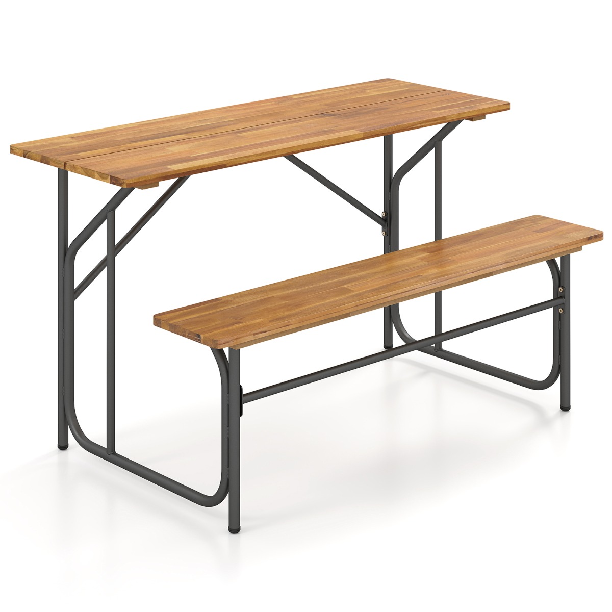 Costway Conjunto Patio 2 Personas Mesa Picnic Unilateral con Sofá 2 Plazas Madera Acacia y Patas Metal para Balcón Patio Natural