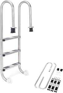 COSTWAY Escalera de Piscina de 3 Peldaños, Escalera para Piscina de Acero Inoxidable con Peldaño Antideslizante, Esalera Piscina Desmontable para Interiores Exteriores, 55 x 26 x 132 cm, Carga 150 kg