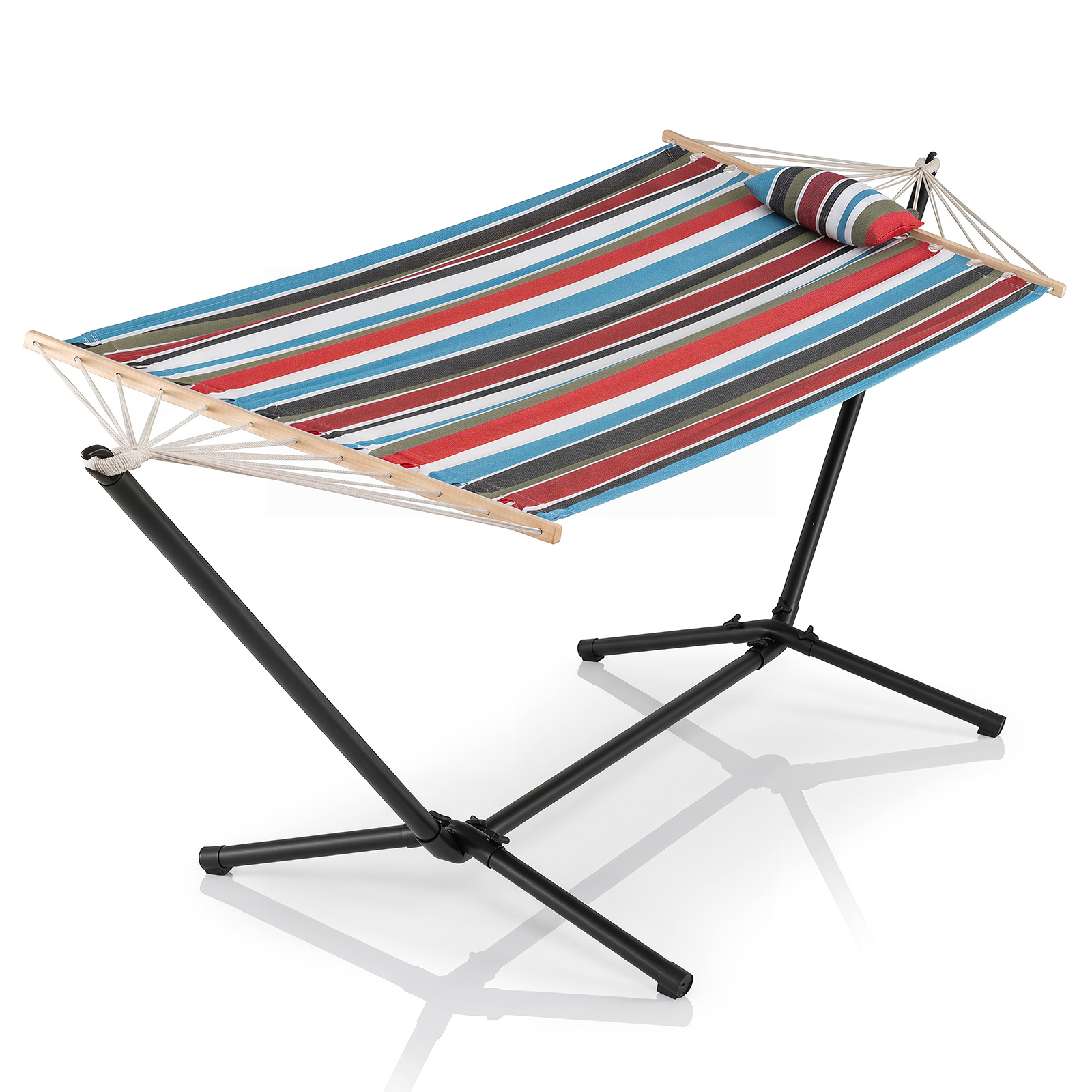 Costway Hamaca Portátil con Soporte Metálico y Almohada Soporta 120 kg con Bolsa de Transporte para Jardín Terraza 324 x 98 x 102 cm Multicolor