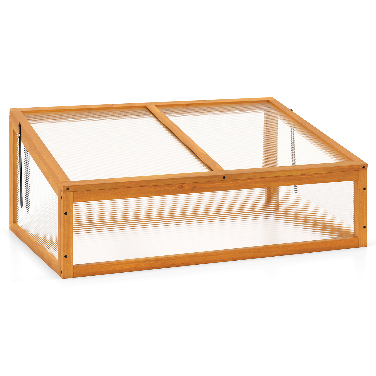 Costway Invernadero de Madera Marco Frío Portátil Techo Transparente Abatible Protección Macetas Elevadas Pequeño Interior Exterior Jardín Terraza Naranja