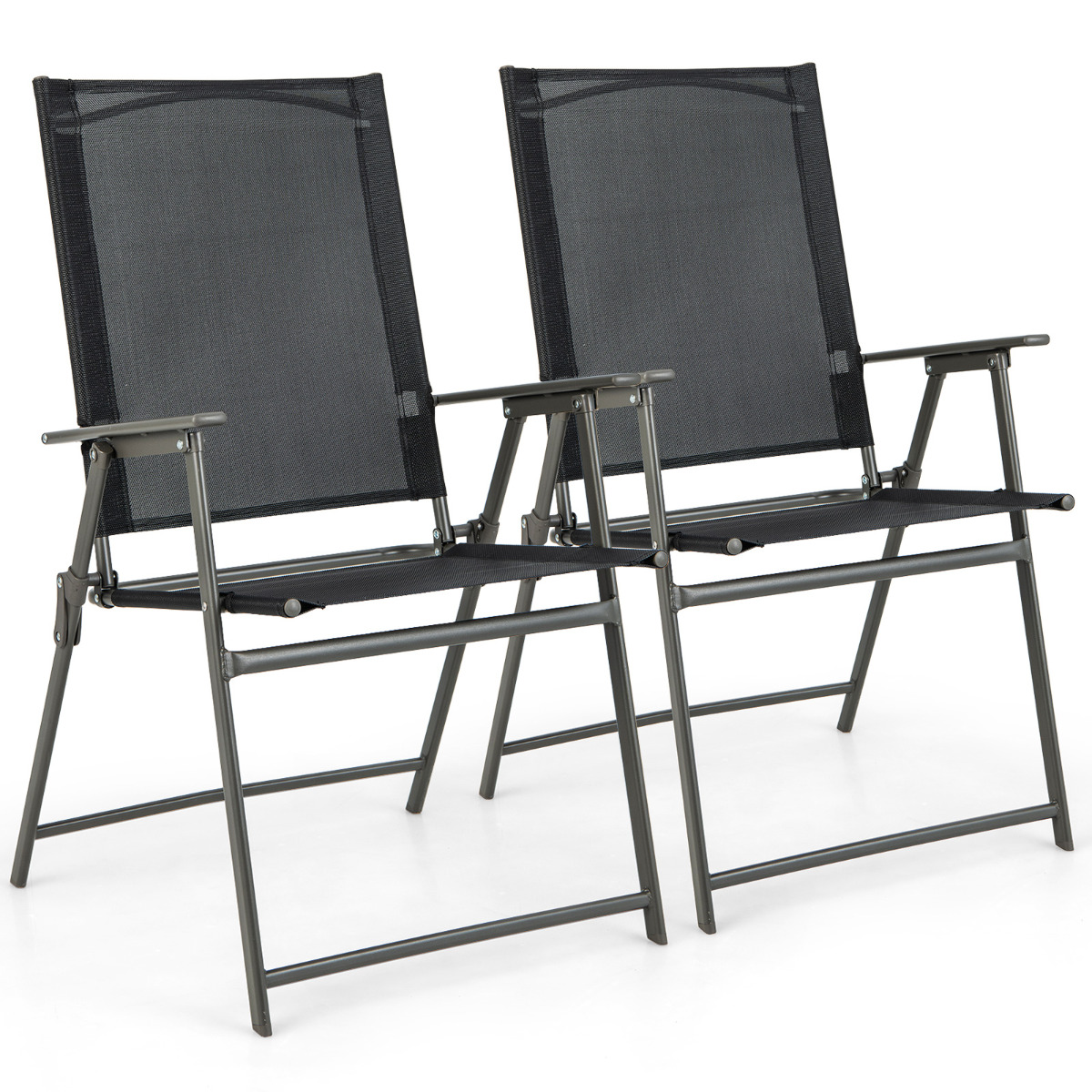 Costway Juego de 2/4 Sillas Plegables de Patio Silla de Comedor de Respaldo Alto Tela Resistente Silla Metálica Portátil para Exterior Jardín