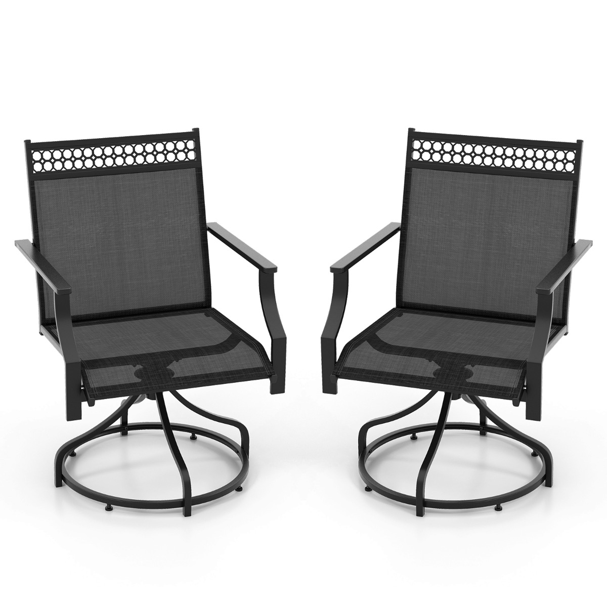 Costway Juego de 2 Silas de Comedor Giratorias para Patio Silla de Tela al Aire Libre de Metal Reposabrazos para Jardín Piscina Exterior Gris