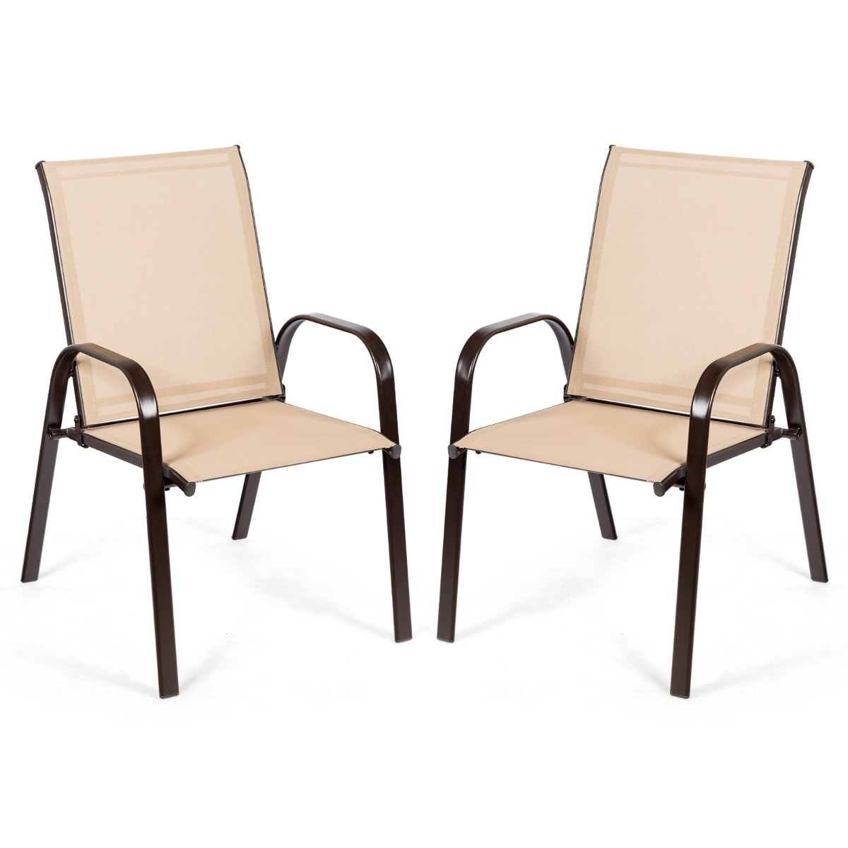 Costway Juego de 2 Sillas de Comedor con Reposabrazos Curvos Tela Fácil de Secar Marco de Metal Reforzado Asiento Ancho para Piscina
