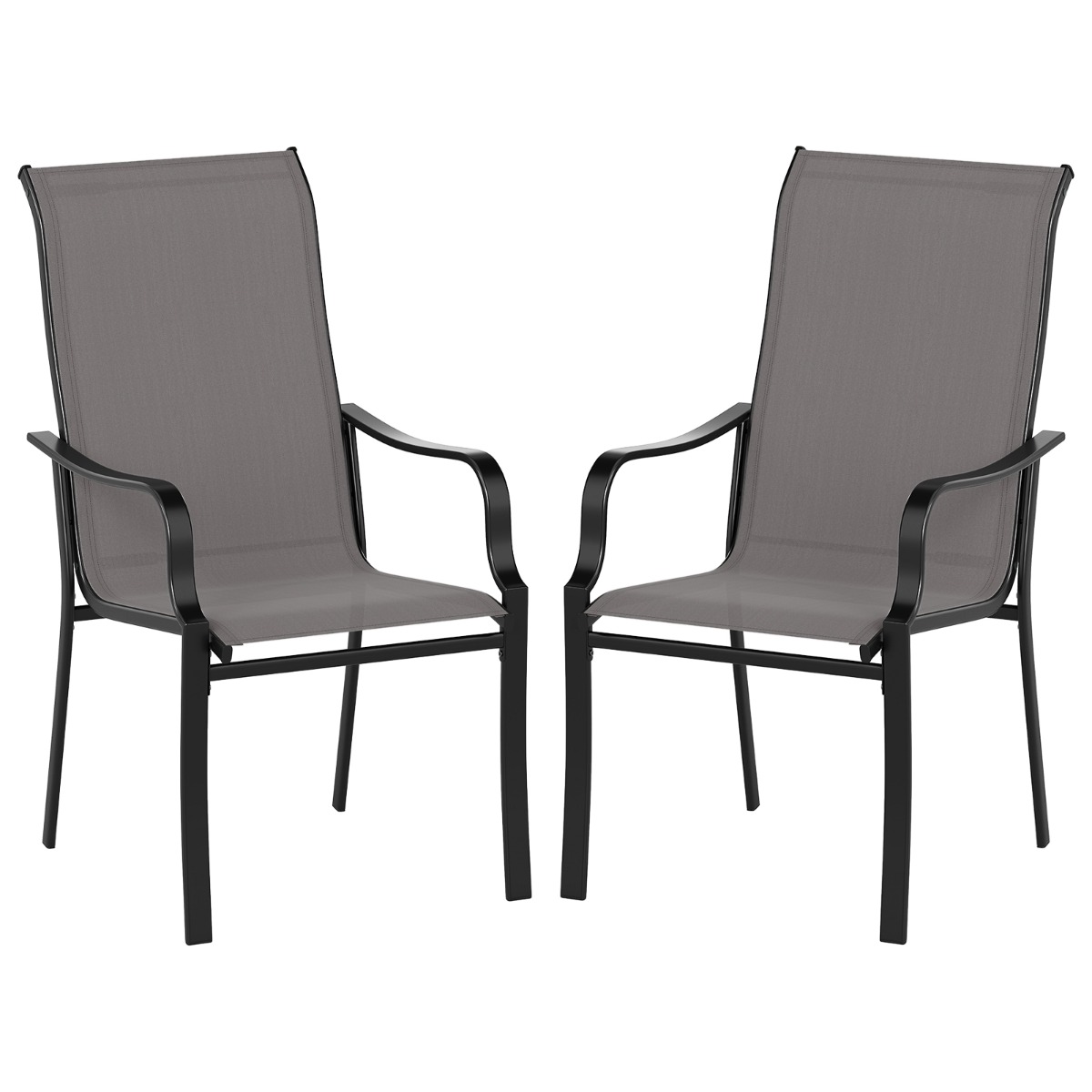 Costway Juego de 2 Sillas de Jardín con Respaldo Alto y Reposabrazos con Carga de Hasta 150 kg para Jardín Balcón 73 x 56 x 101 cm Gris