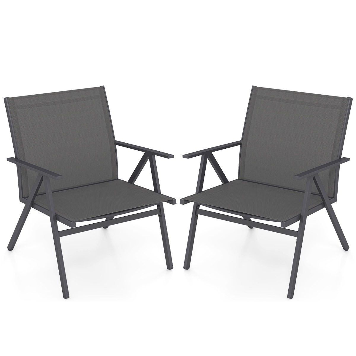 Costway Juego de 2 Sillas de Patio con Tela de Malla Transpirable y Estructura de Metal Capacidad de 160 kg para Jardín 67 x 61,5 x 78 cm Gris