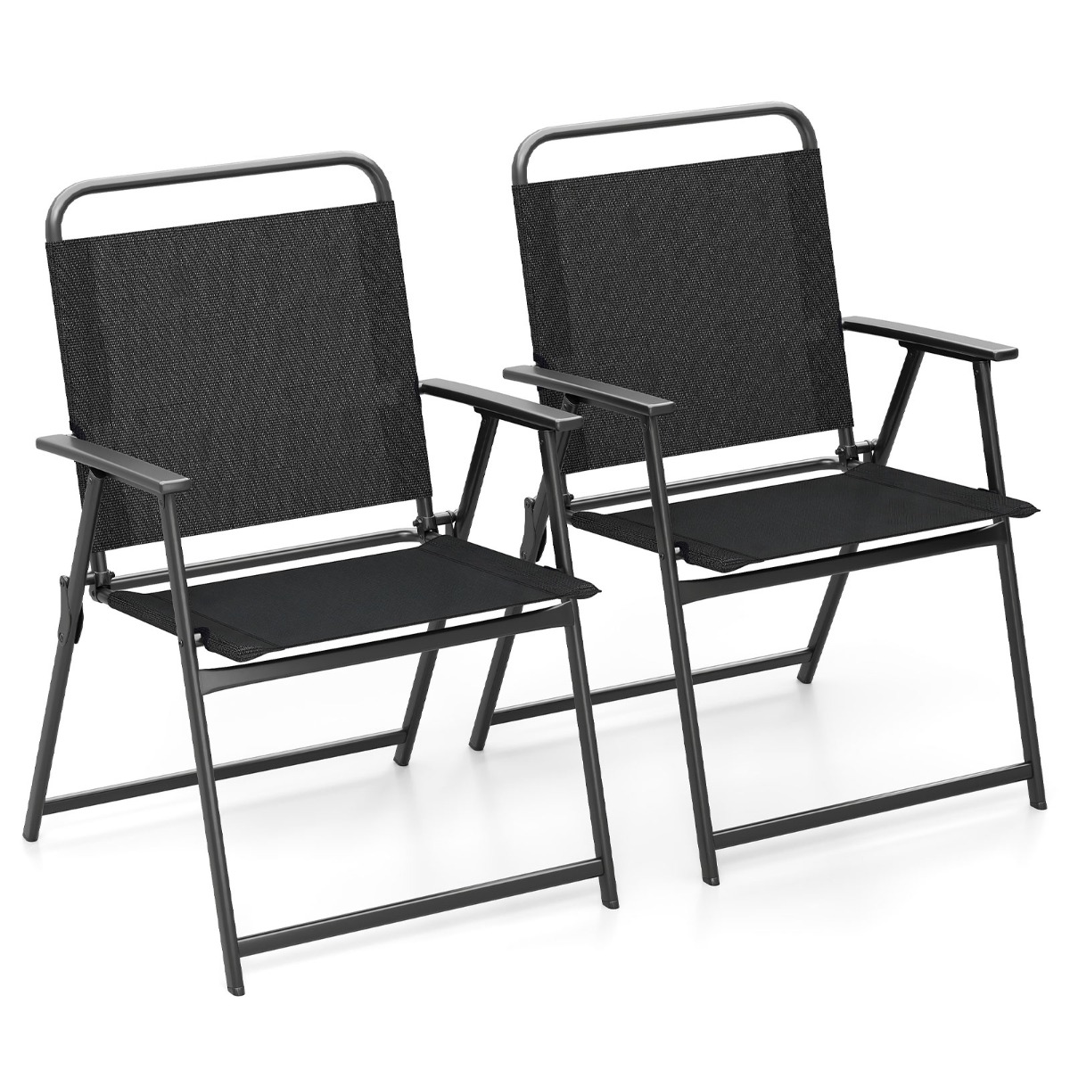 Costway Juego de 2 Sillas Plegables con Estructura Metálica Respaldo y Reposabrazos Carga 150 kg para Terraza Balcón Playa