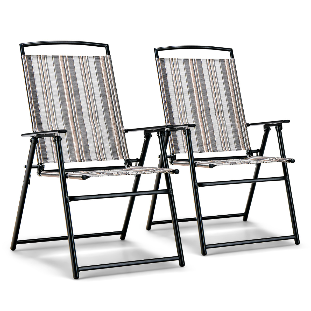 Costway Juego de 2 Sillas Plegables para Patio Sillas Portátiles de Tela con Marco de Metal Carga 150 Kg Sillas De Comedor para Jardín Balcón Gris