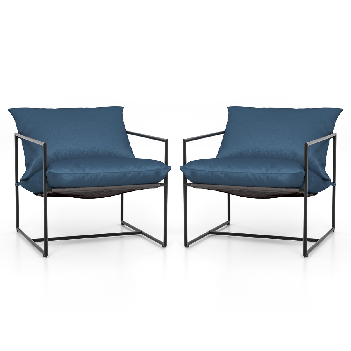 Costway Juego de 2 Sillón con Cabestrillo Cojines de Asiento Respaldo Tela de Asiento y Estructura de Metal para Balcón 71 x 71 x 61 cm Azul