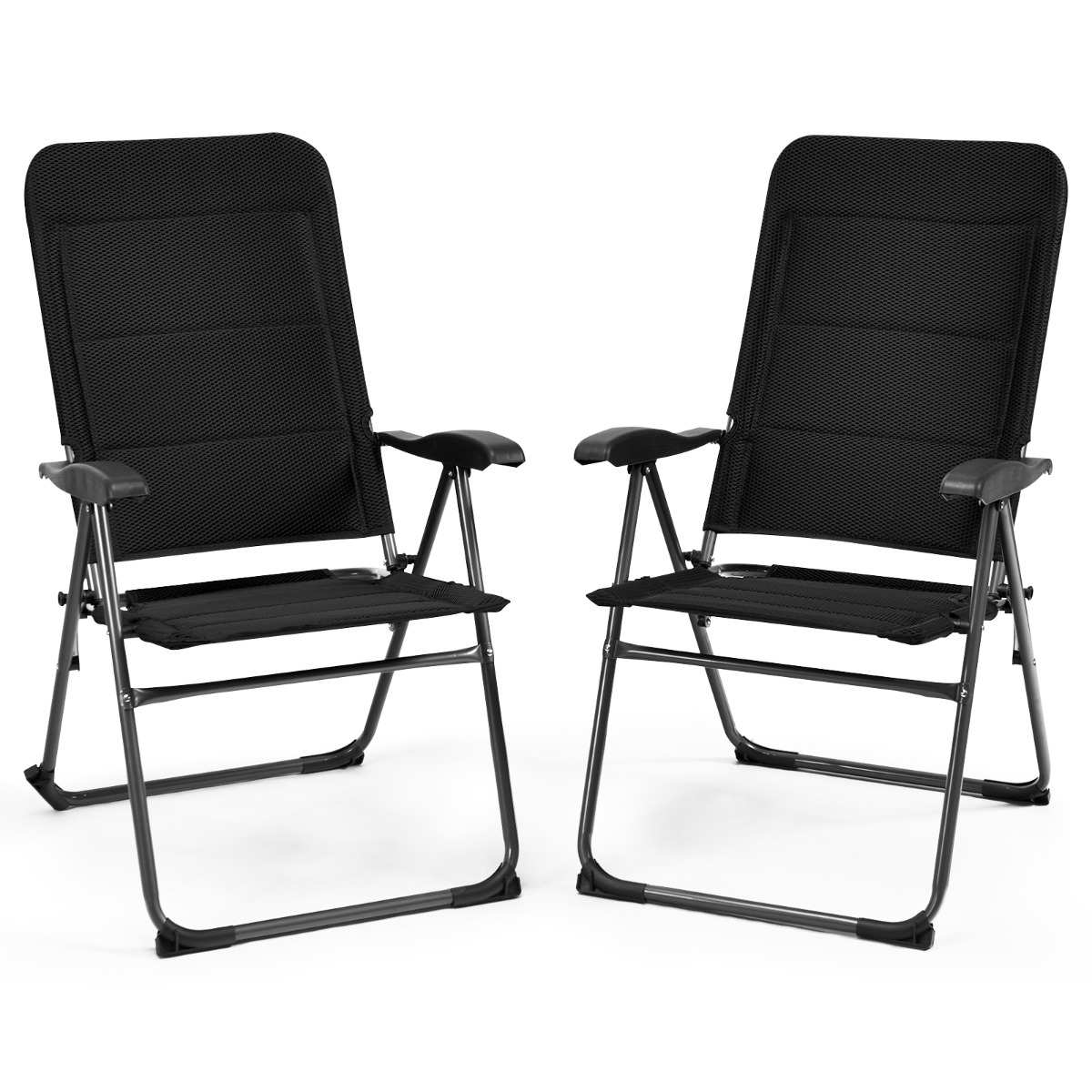 Costway Juego de 2 Sillones Reclinables para Patio con 7 Posiciones de Respaldo Ajustables Acolchado Silla para Jardín Piscina Patio Playa Negro