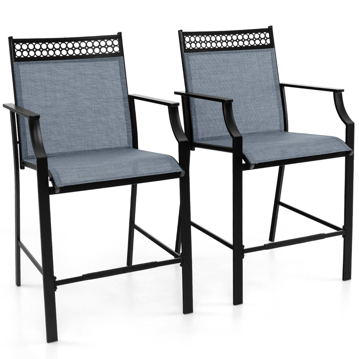 Costway Juego de 2 Taburetes de Bar de Patio con Reposapiés Sillas de Comedor Altura de Mostrador Metálica para Jardín Piscina Balcón Cocina