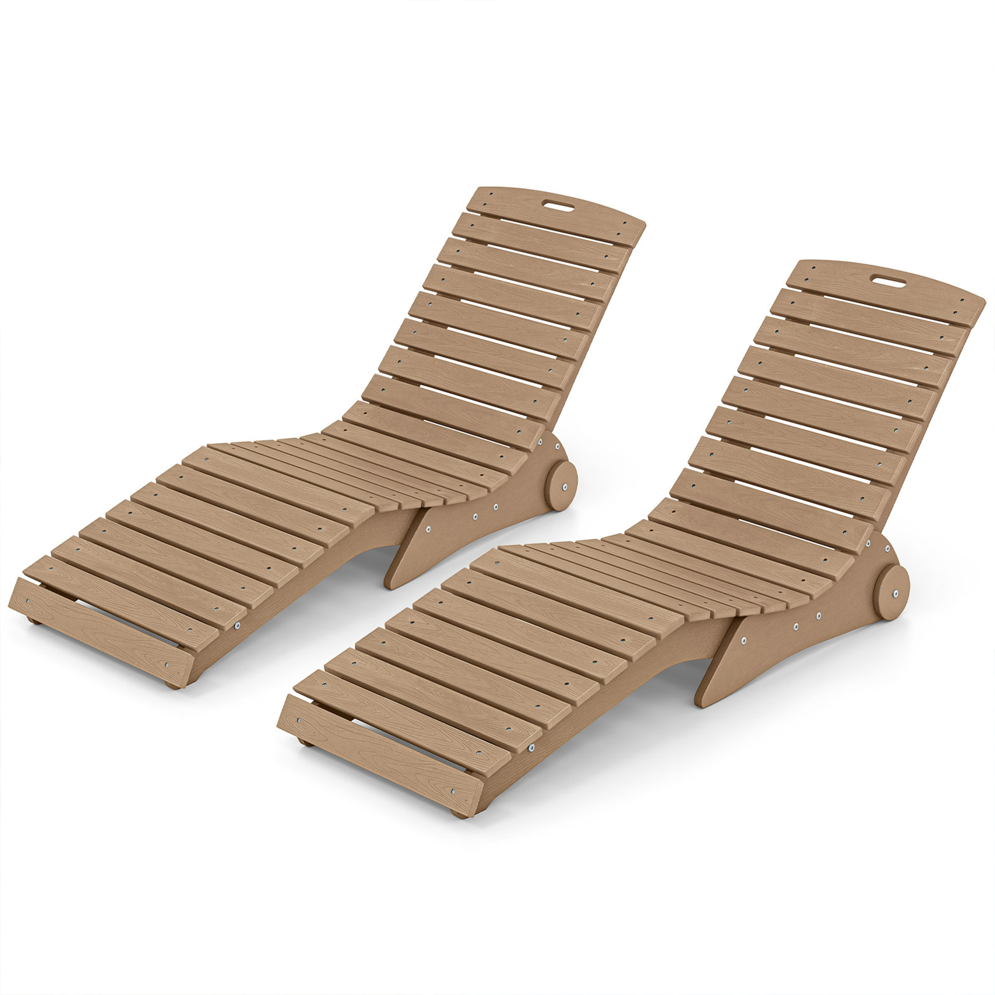Costway Juego de 2 Tumbona para Piscina HDPE Antihumedad Resistente al Sol con Ruedas Traseras para Jardín Terraza Exterior 163 x 55 x 64 cm Marrón