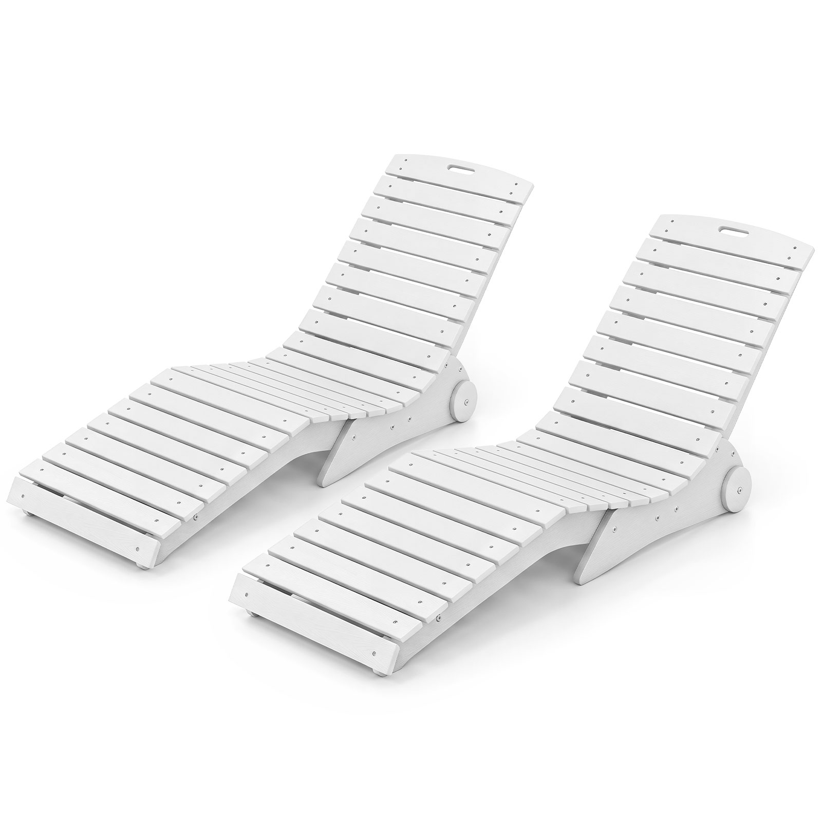 Costway Juego de 2 Tumbona para Piscina HDPE Resistente al Agua con Ruedas Traseras para Jardín Terraza 163 x 55 x 64 cm Blanco