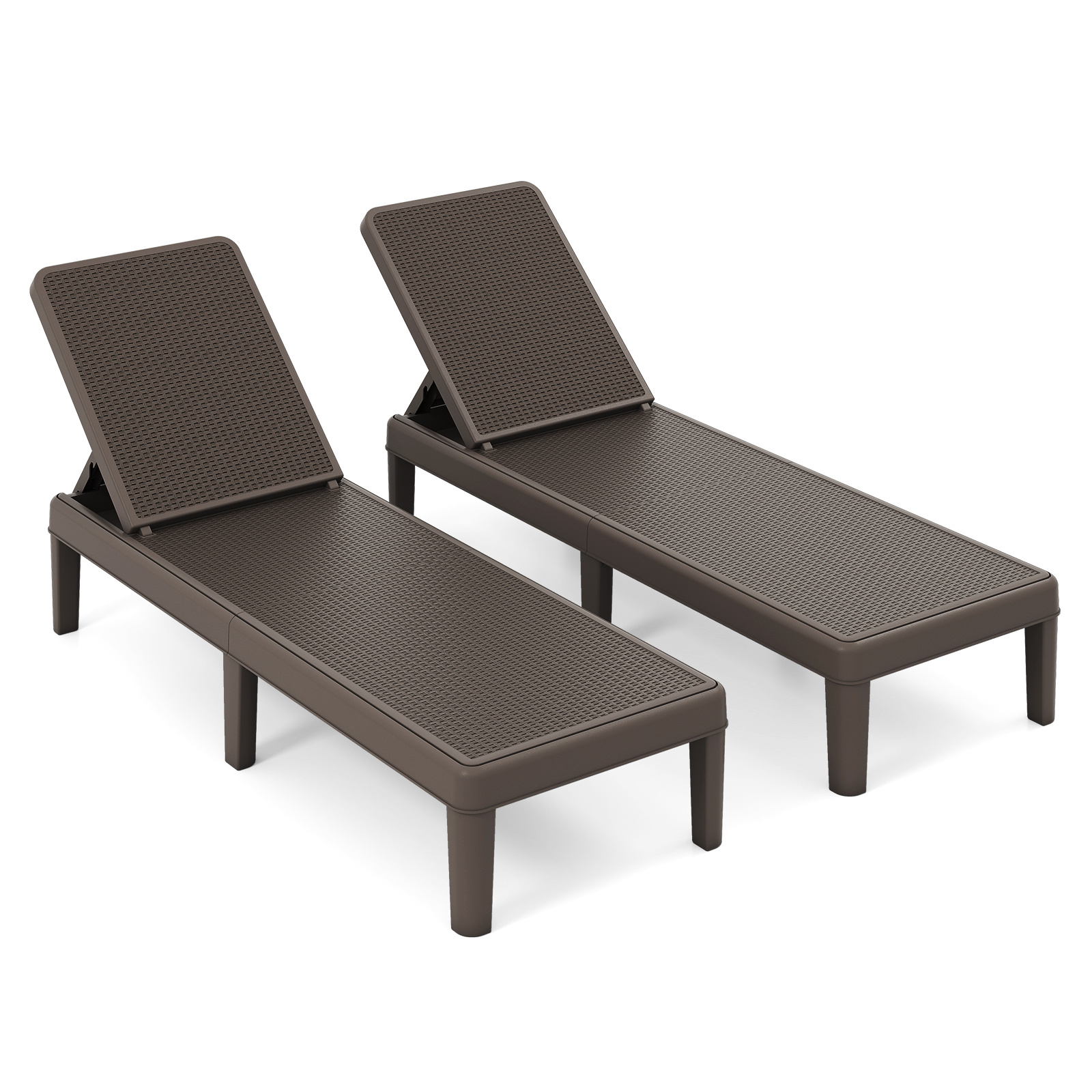 Costway Juego de 2 Tumbonas de Mimbre Plegables con Respaldo 4 Posiciones Ajustables Patas Elevadas Carga 150kg para Terraza Patio Marrón