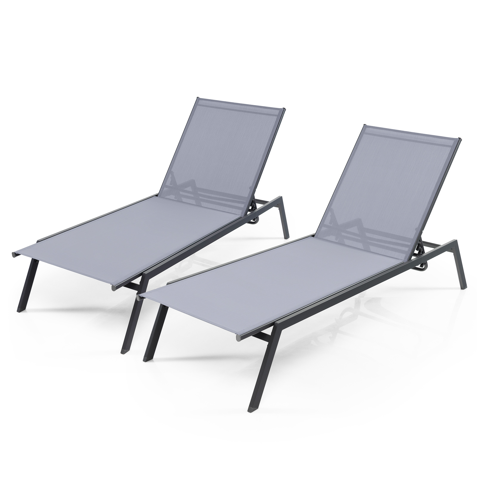 Costway Juego de 2 Tumbonas Exteriores Ajustables en 5 Niveles Bastidor Metal Resistente Carga 150 kg 185,5-199 x 70 cm Gris