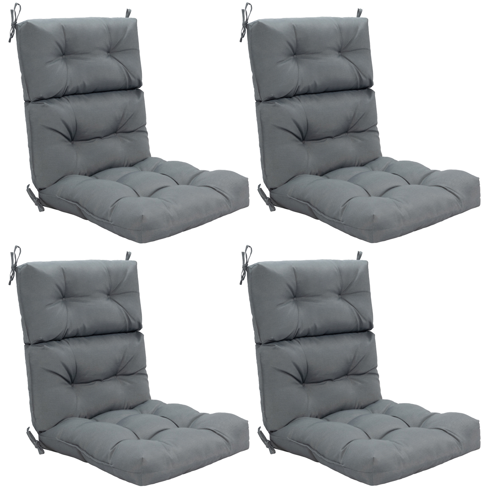 Costway Juego de 4 Cojines para Silla Respaldo Alto con Cinturones Antideslizantes Esponja Engrosada Poliéster Transpirable Interior Exterior Gris