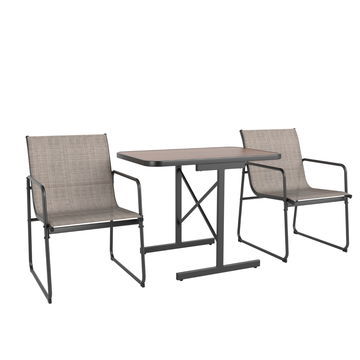 Costway Juego de Bistró para Patio de 3 Piezas Conjunto de Muebles de Exterior con Mesa de Comedor Rectangular y 2 Sillones de Tela Marrón
