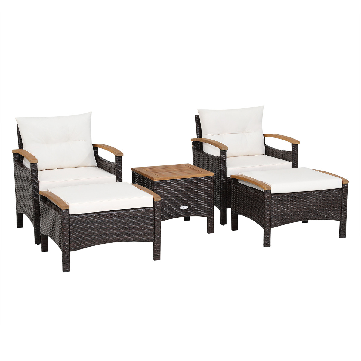 Costway Juego de Sofá de Ratán de 5 Piezas para Patio Set de Conversación de Mesa y Sillas para Exterior con Cojines de Asiento