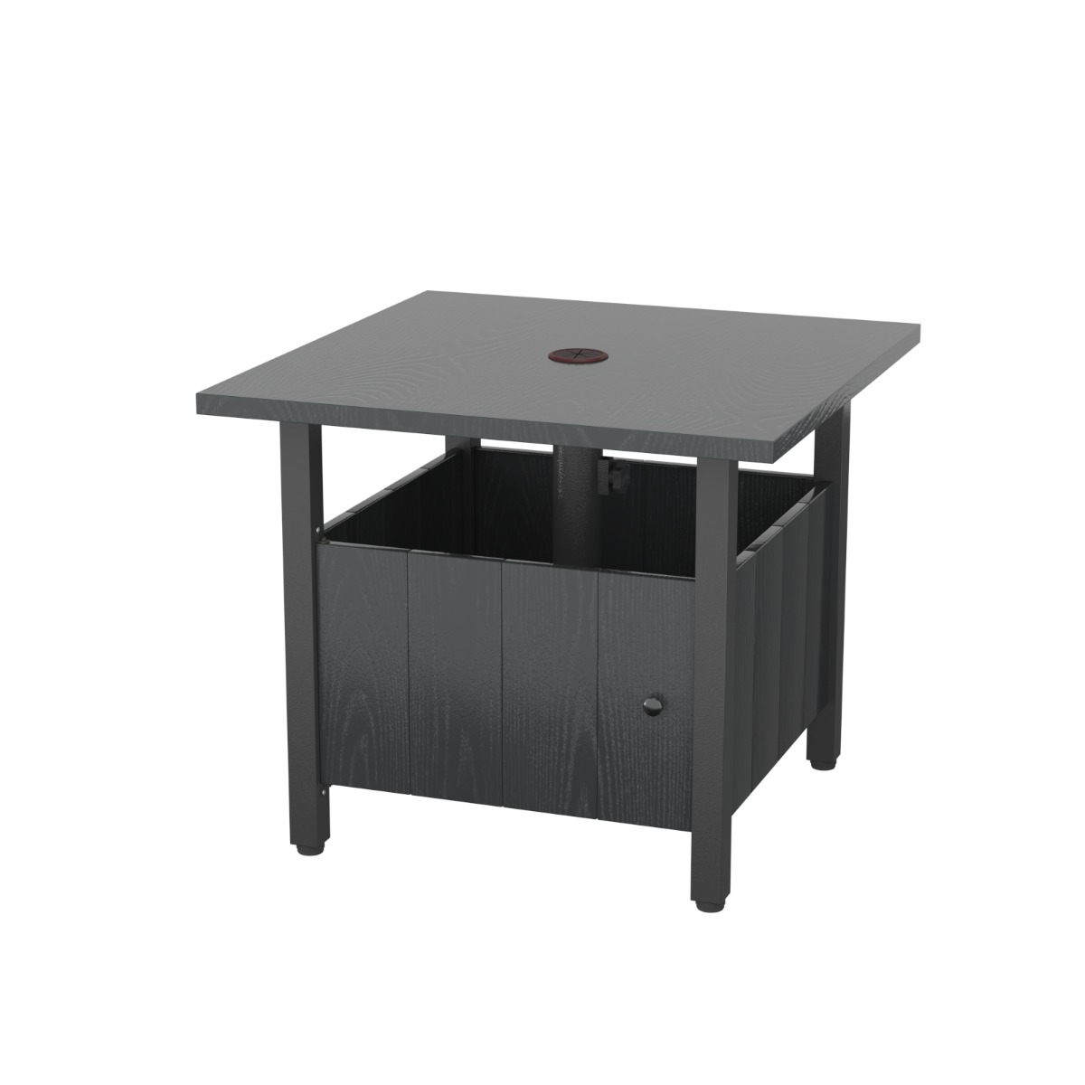 Costway Mesa Auxiliar con Agujero de Sombrilla con 2 Sacos de Arena y Almohadillas Ajustables para Pies para Patio Terraza 55,5 x 55,5 x 48 cm Negro