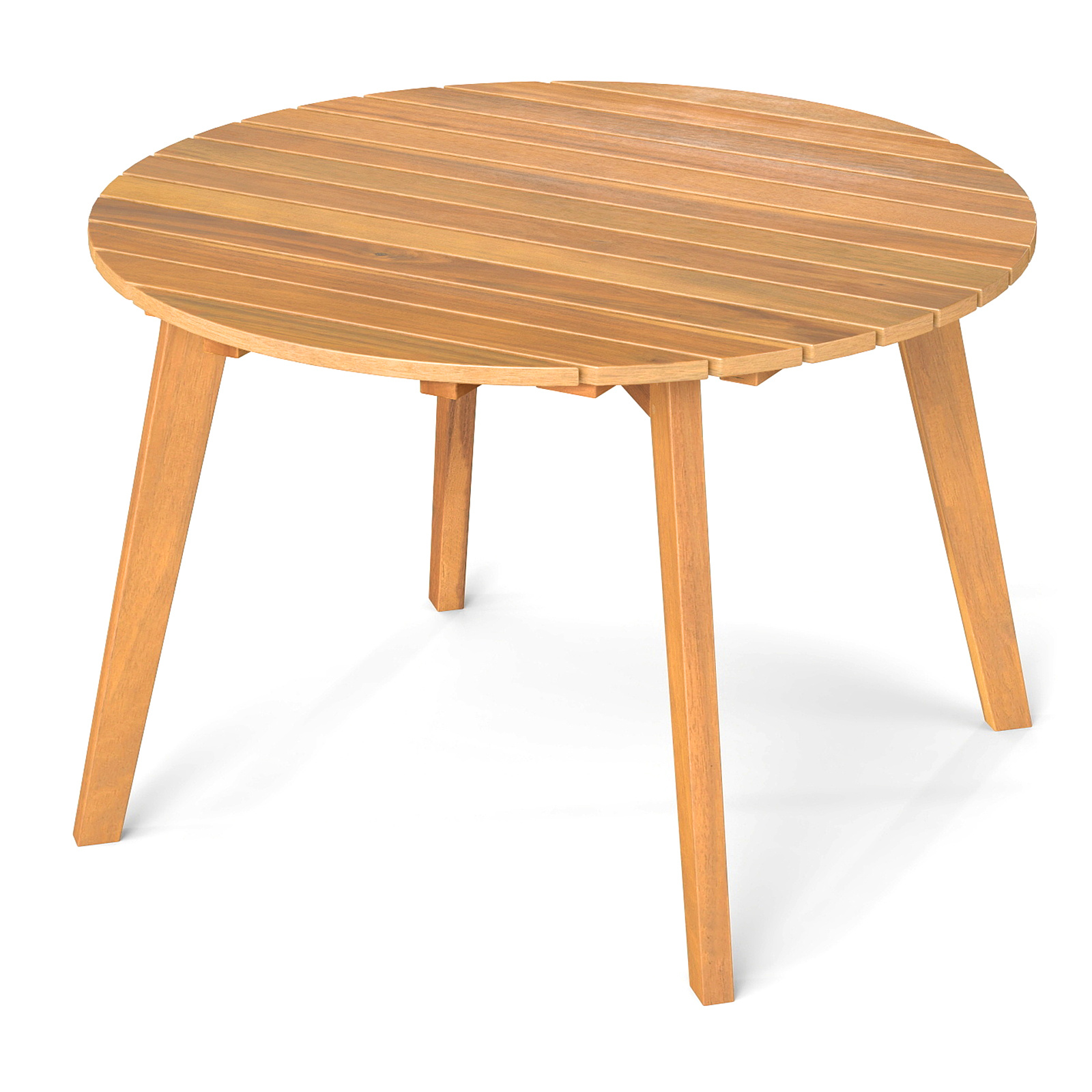 Costway Mesa Auxiliar Redonda de Madera de Acacia con Tablero de Listones y Estructura Robusta para Interior y Exterior Salón Terraza 62x62x40cm