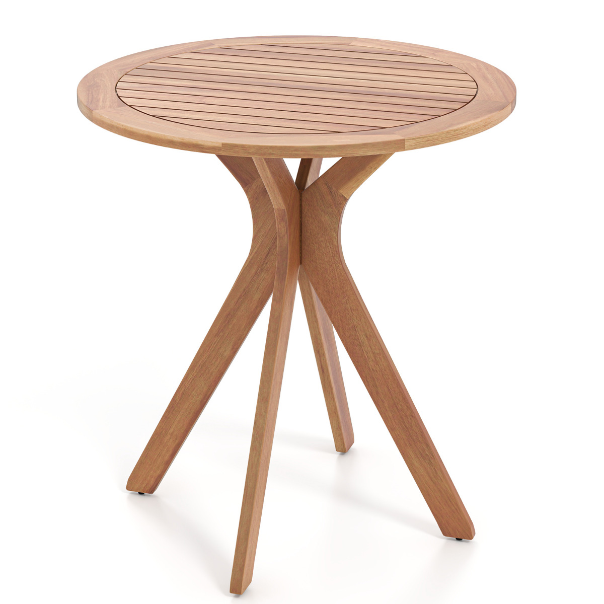 Costway Mesa Bistro Exterior Mesa Redonda de Acacia para Patio con Superficie Ranurada Base en Forma de X Mesa Pequeña para Comedor de 70cm Natural