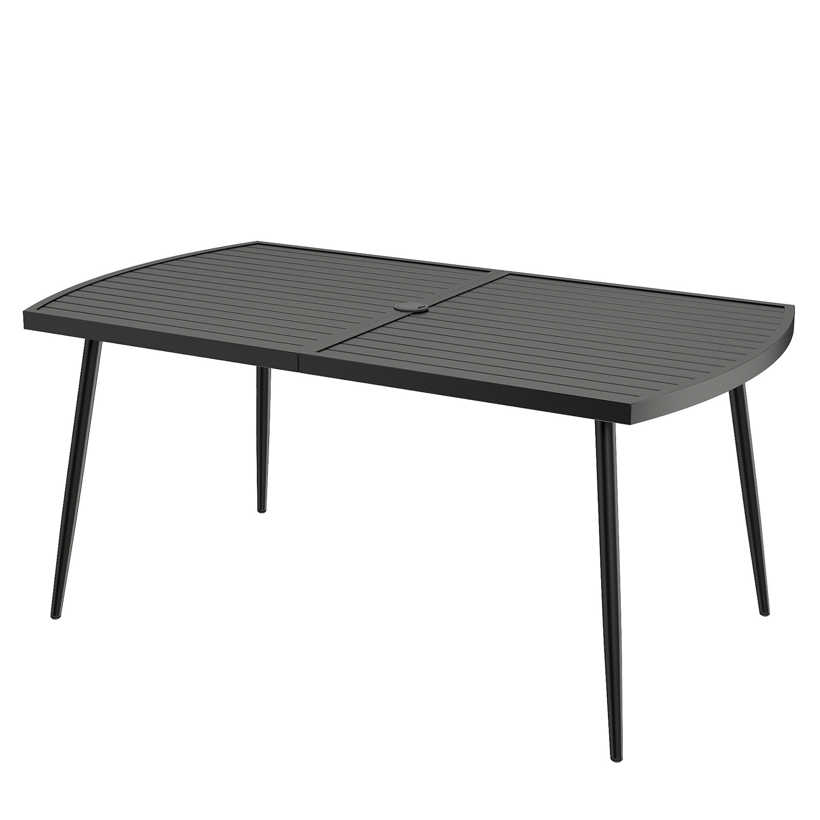 Costway Mesa Comedor Rectangular 160x90cm con Orificio Sombrilla 4cm Encimera Listones Metálicos para Patio Jardín Carga 100kg Negro