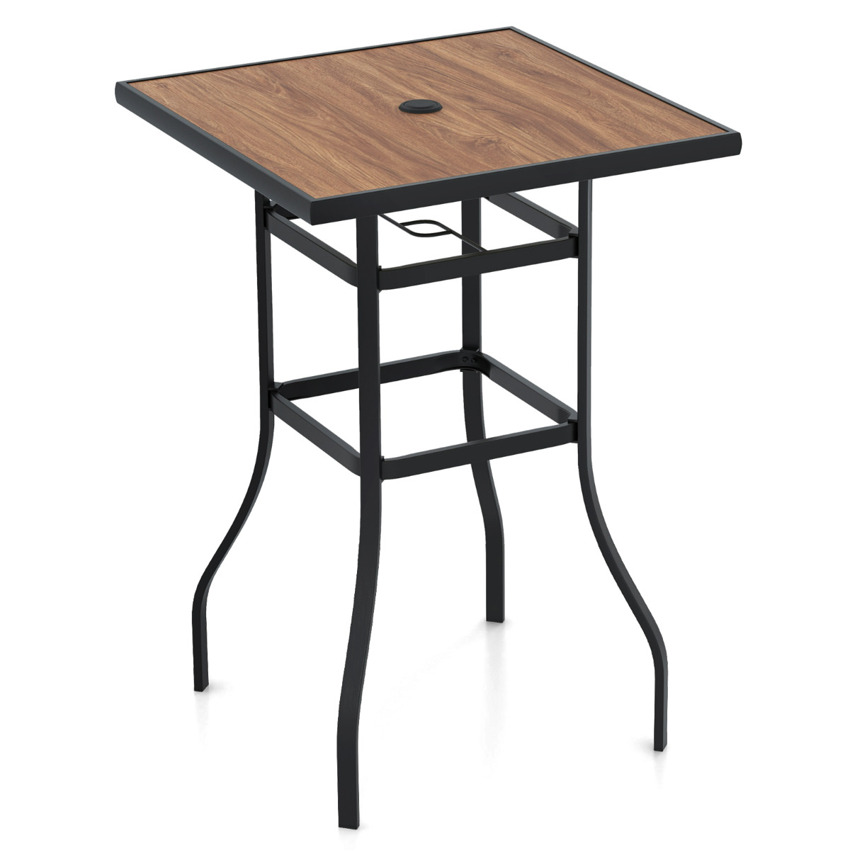 Costway Mesa de Bar 70 cm Mesa Cuadrada Exterior con Altura de Barra con Orificio para Sombrilla de 39 mm Estructura de Metal para Jardín Patio