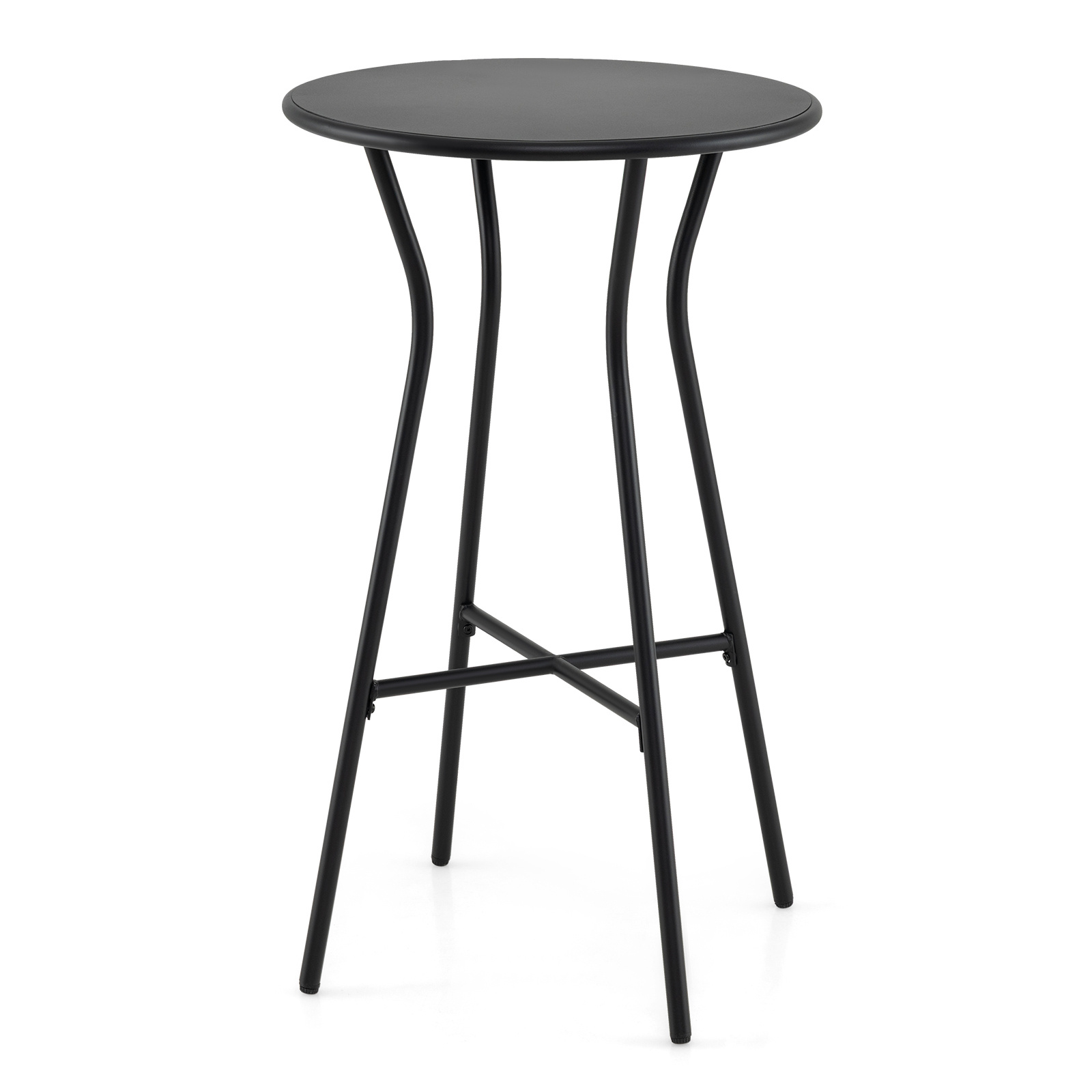 Costway Mesa de Bar Alta Redonda con Reposapiés en Forma de X Estructura de Metal para Interior y Exterior 55,5x55,5x93cm Negro