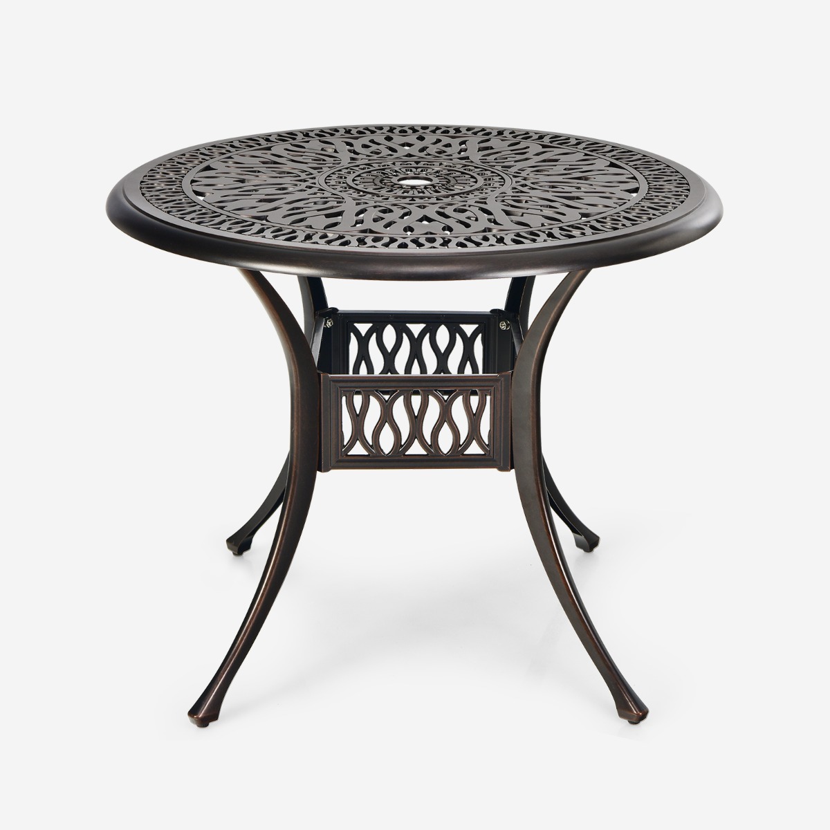 Costway Mesa de Comedor de Patio de 91 cm Mesa de Bistró Exterior de Aluminio Fundido con Agujero para Sombrilla de 5 cm Rojo Vino