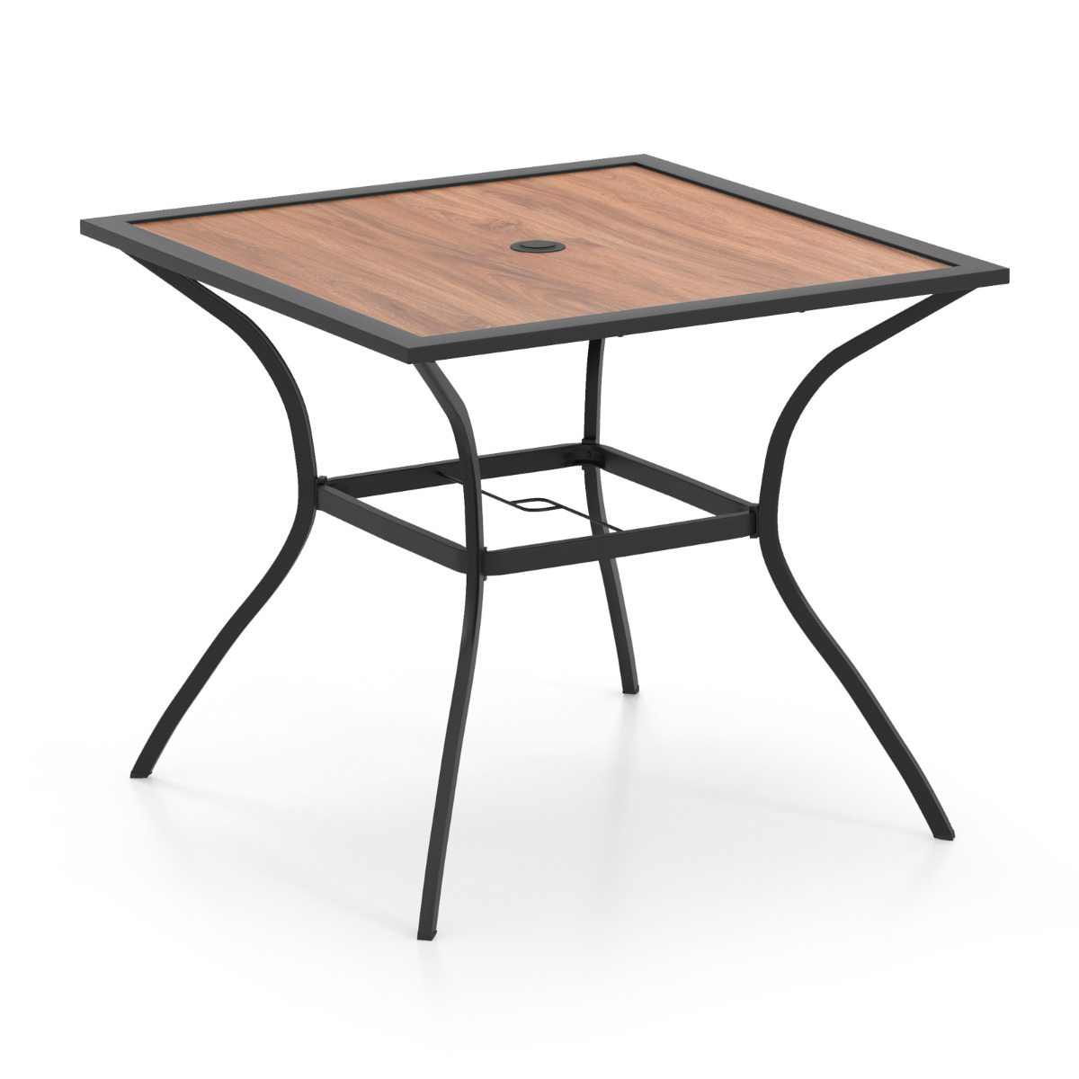 Costway Mesa de Comedor para Patio para 4 Personas Mesa Bistro Cuadrada con Agujero Ajustable para Sombrilla y Tablero de Imitación de Madera