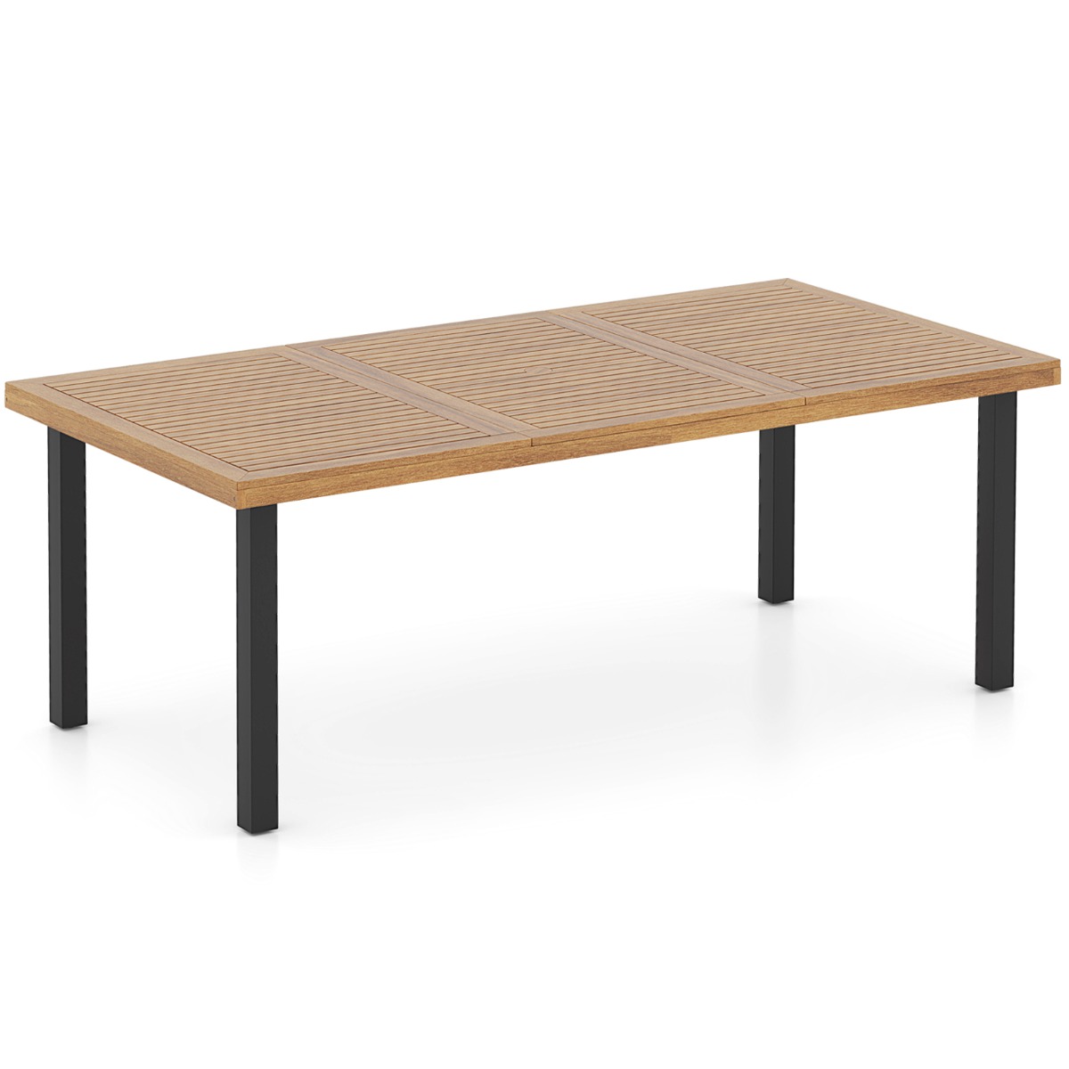 Costway Mesa de Comedor para Patio para 8 Personas con Agujero para Sombrilla y Patas de Metal 200 x 100 x 75 cm Natural