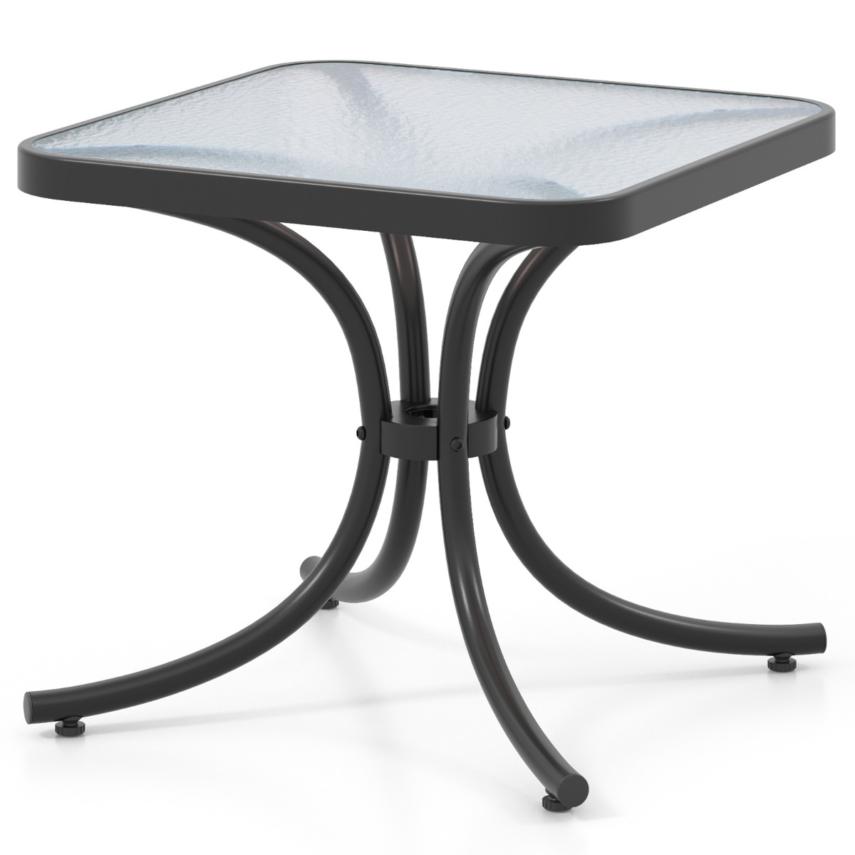 Costway Mesa de Patio con Tapa de Vidrio Templado Mesa Auxiliar de 50 cm con Estructura de Metal Resistente para Interior Exterior Jardín Balcón